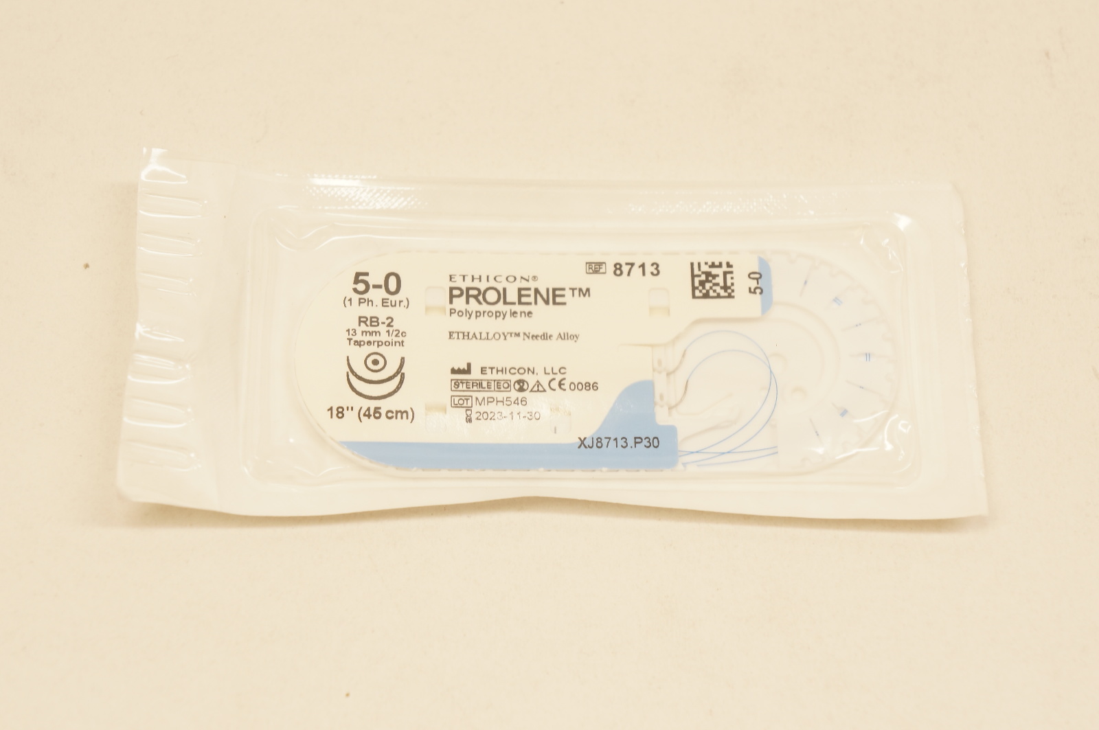 Ethicon 8713 5-0 PROLENE, RB-2, 13mm 1/2c Taperpoint, 18inch