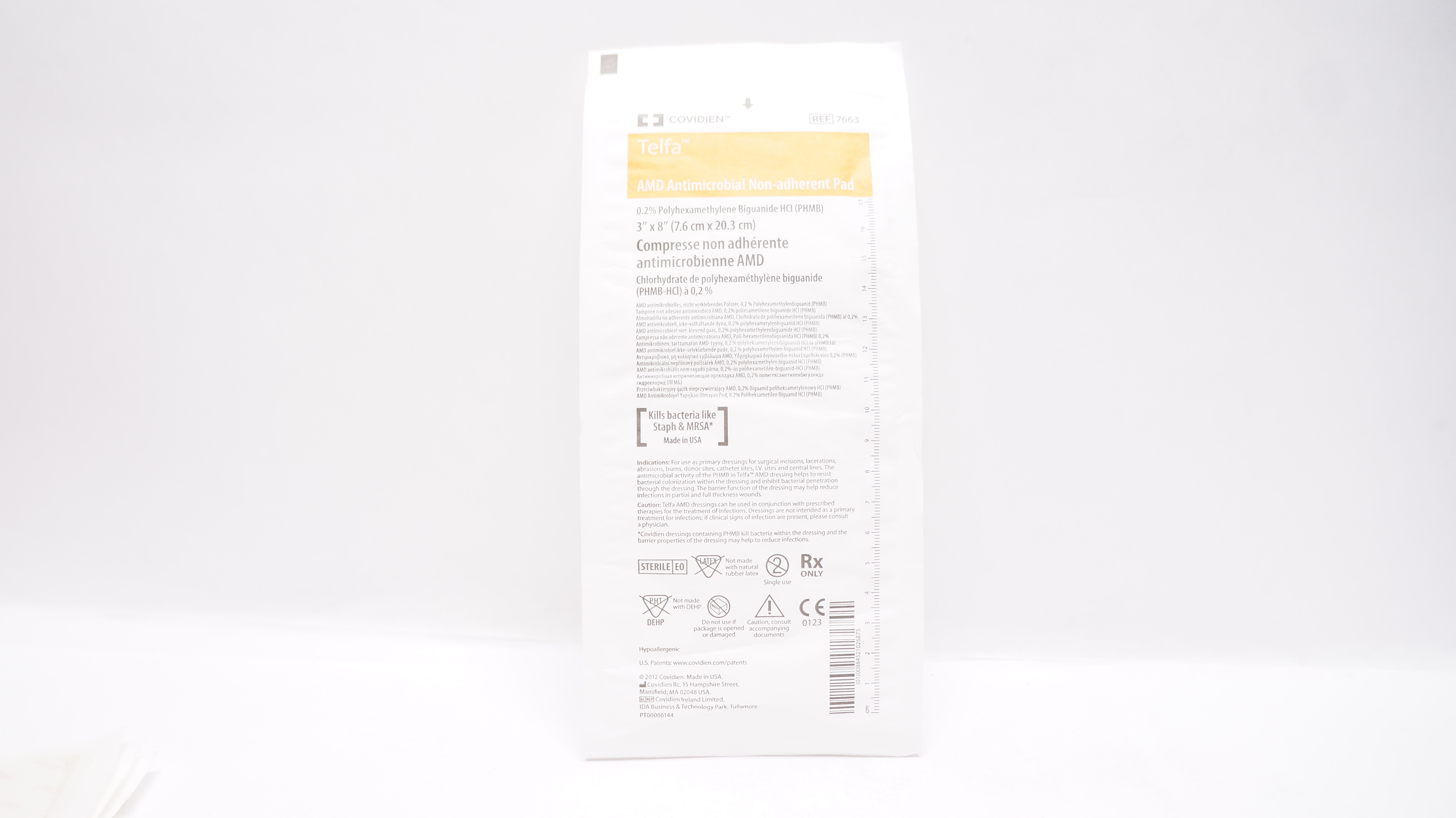 Covidien 7663 Telfa AMD Antimicrobial Non-Adherent Pad 3inch x 8inch