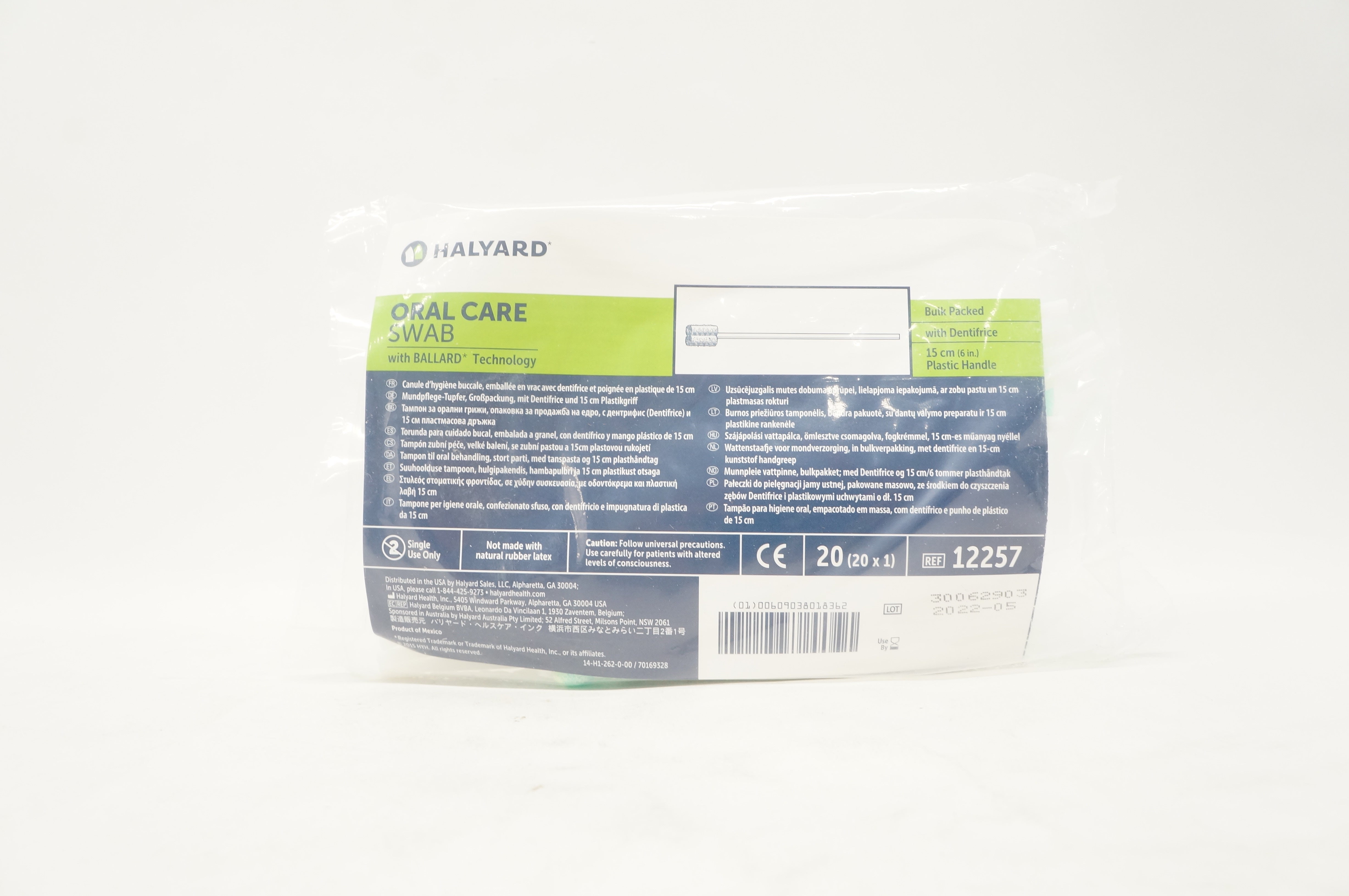Halyard 12257 Oral Swab with Dentifrice Plastic Handle 6 inch - Pack of 20