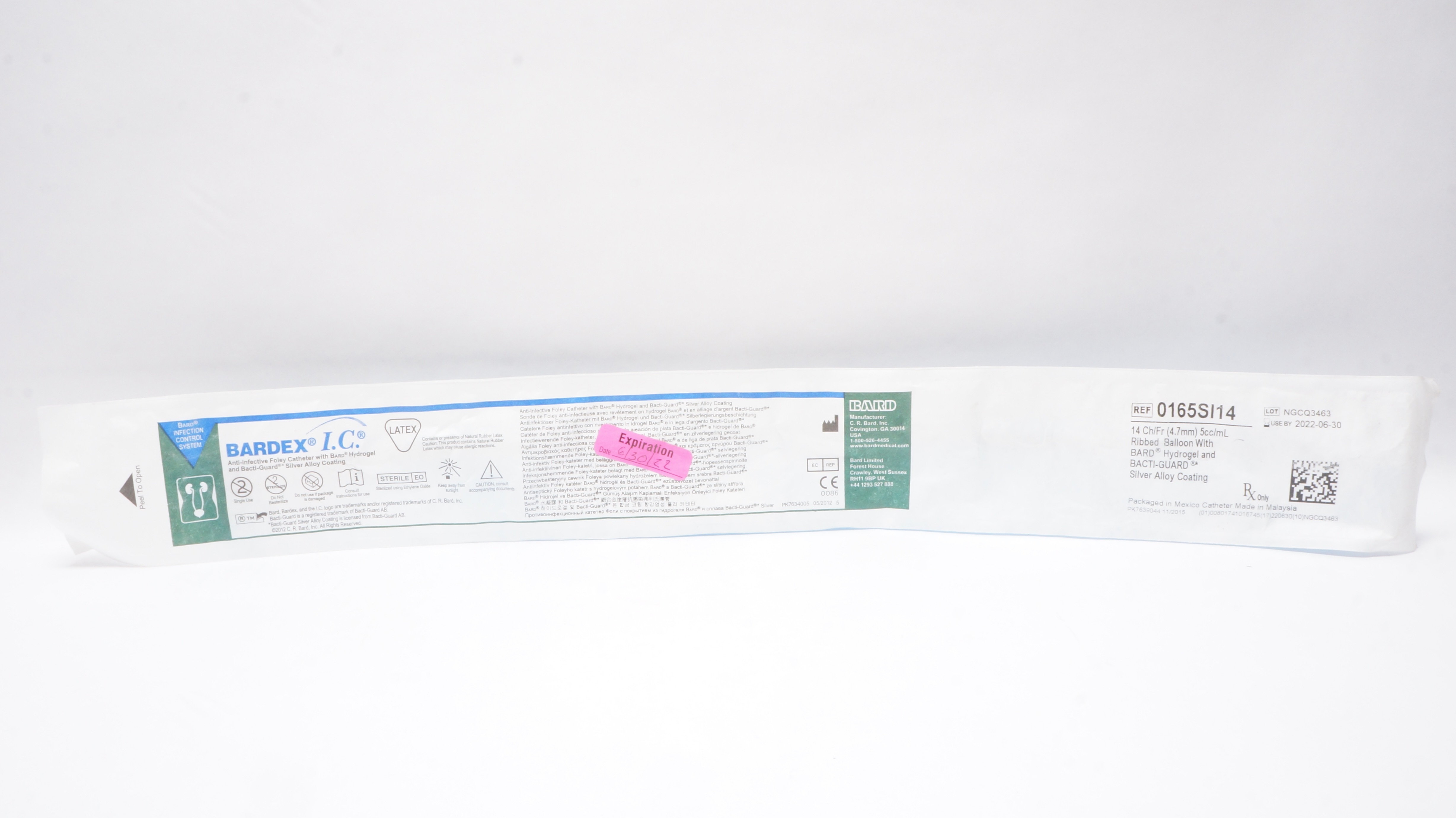 Bard 0165SI14 Bardex Anti-Infective Foley Cath. 14Ch/Fr 5cc/mL Ribbed Balloon(x)