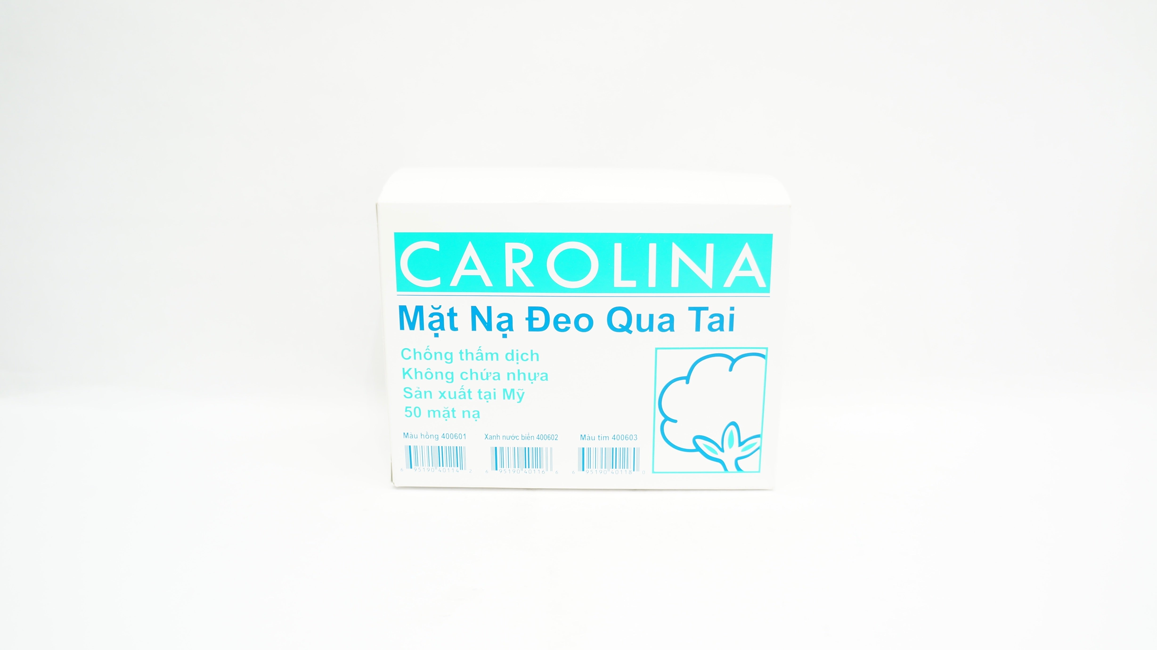 Carolina 400601/400602/400603 Earloop Anti-Fluid Face Mask - Box of 50