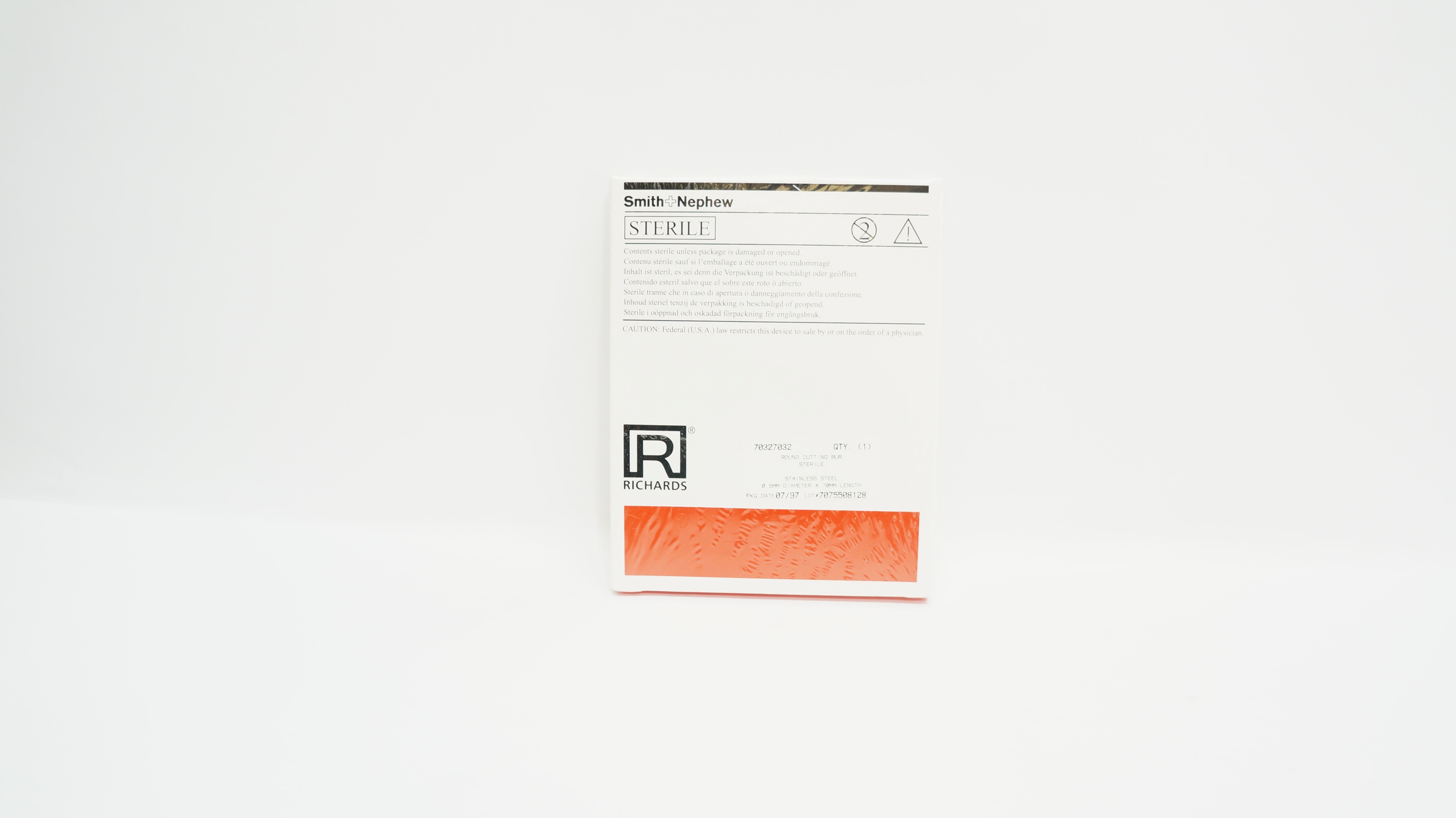 Smith&Nephew 70327032 Richards Sterile Round Cutting Bur,0.5mm x 70mm