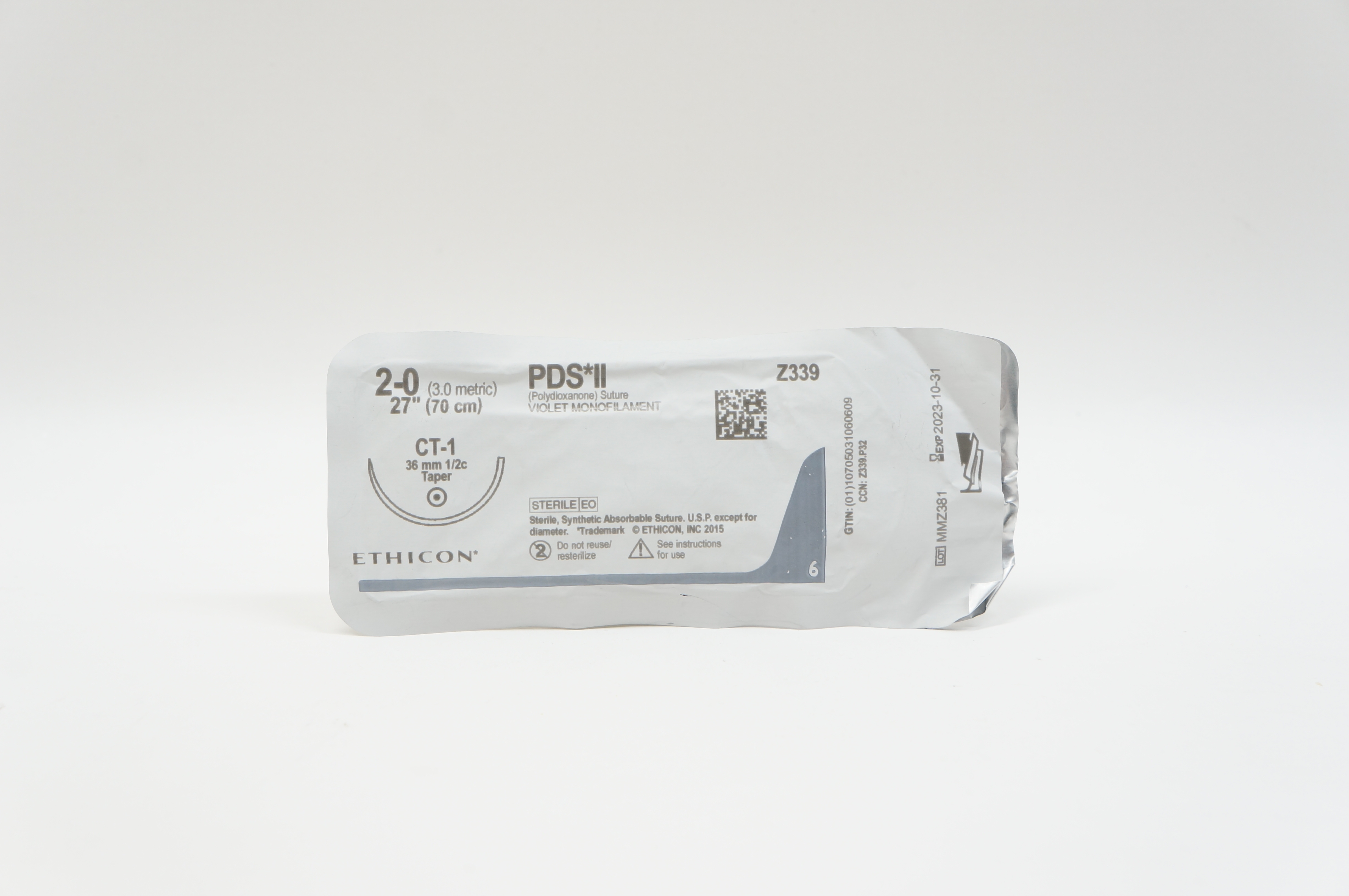 Ethicon Z339 2-0 PDS II, CT-1, 36mm 1/2c Taper, 27inch