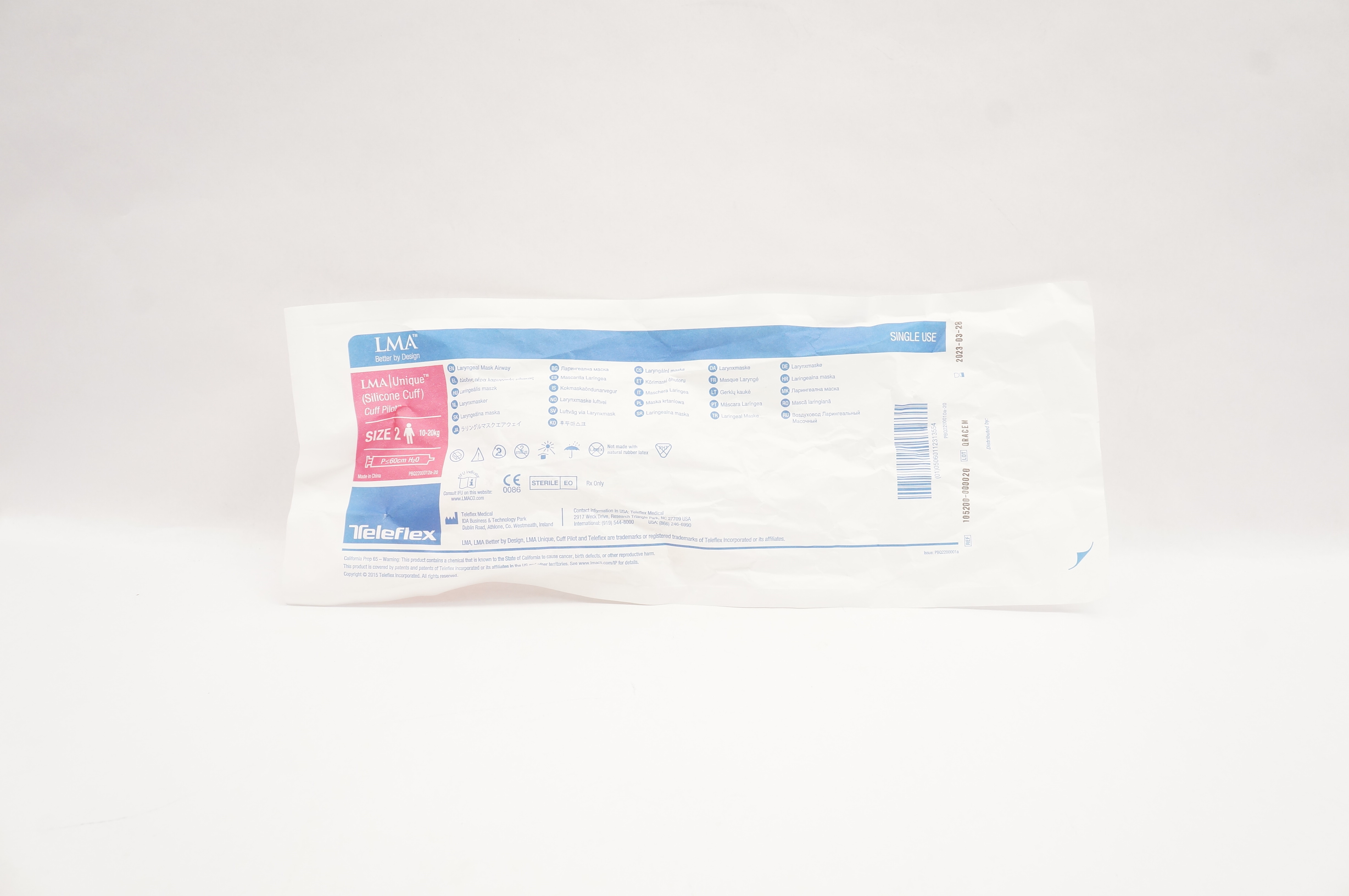 Teleflex 105200-000020 LMA Laryngeal Mask Airway Size 2 10-20kg (x)
