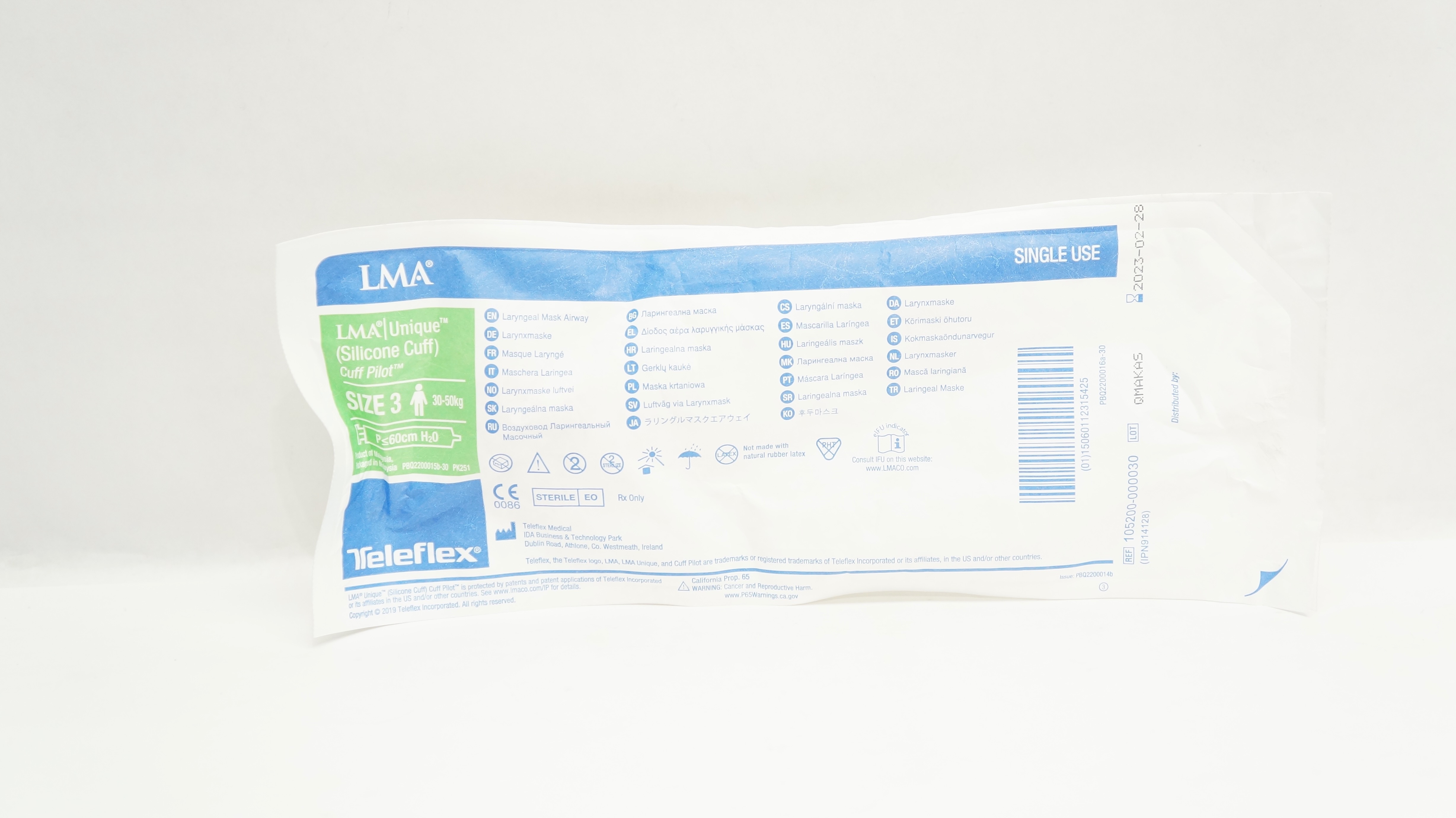 Teleflex 105200-000030 LMA Unique Laryngeal Mask Airway Size 3, 30-50kg (x)