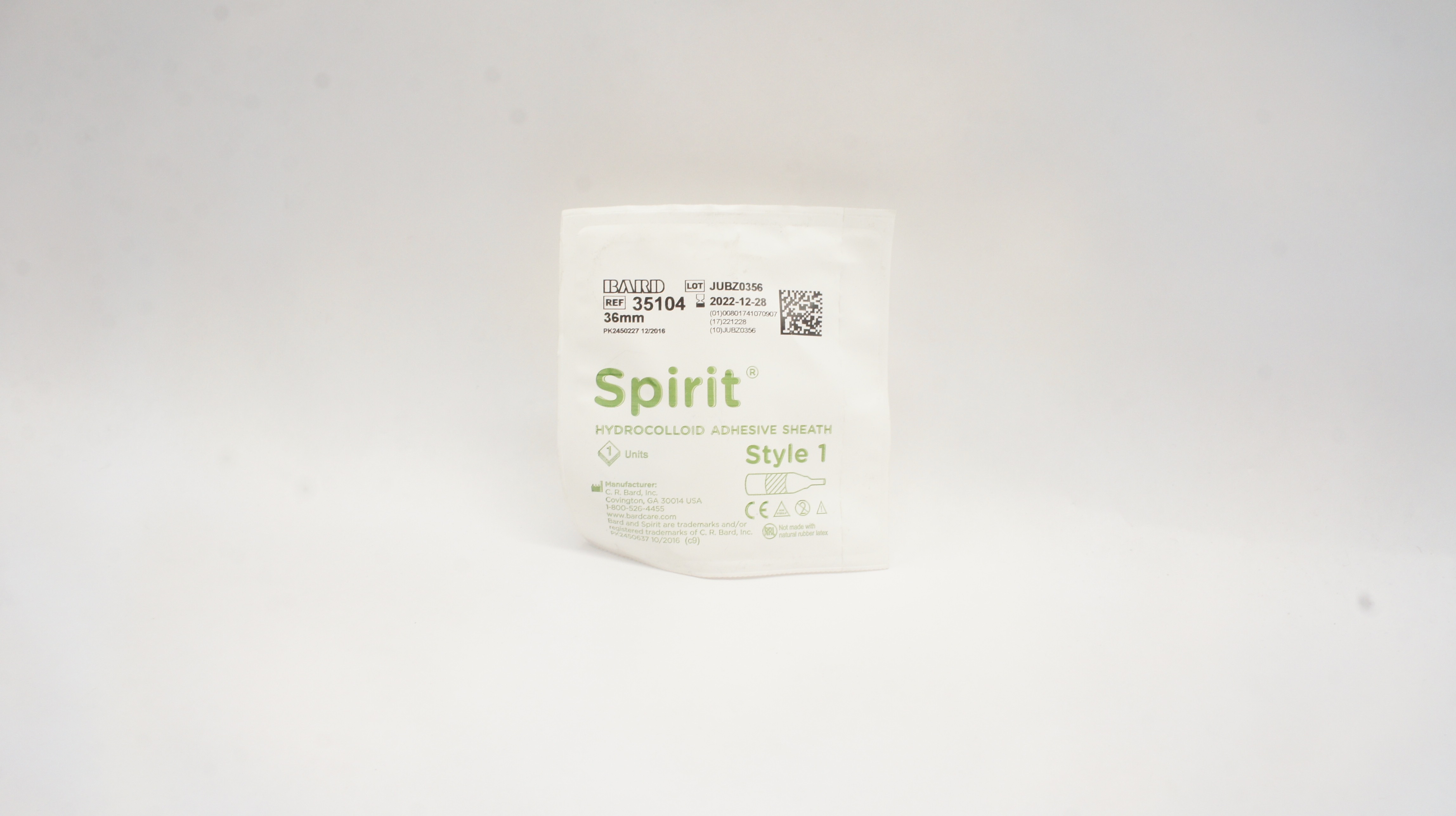Bard 35104 Spirit Hydrocolloid Adhesive Sheath Style 1 36mm
