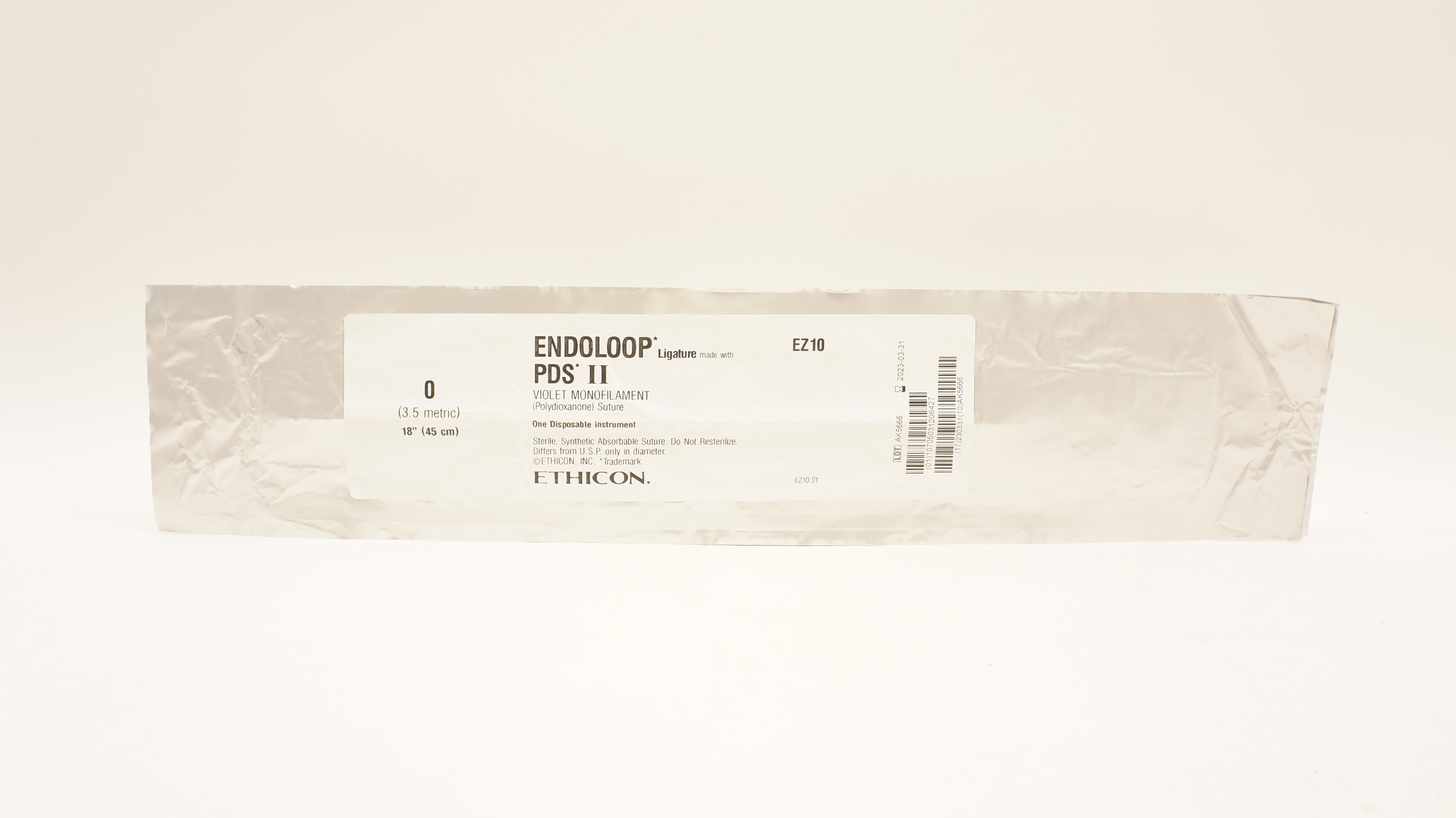 Ethicon EZ10 0 Endoloop PDS II, Violet Monofilament Polydioxanone Stre 18inch