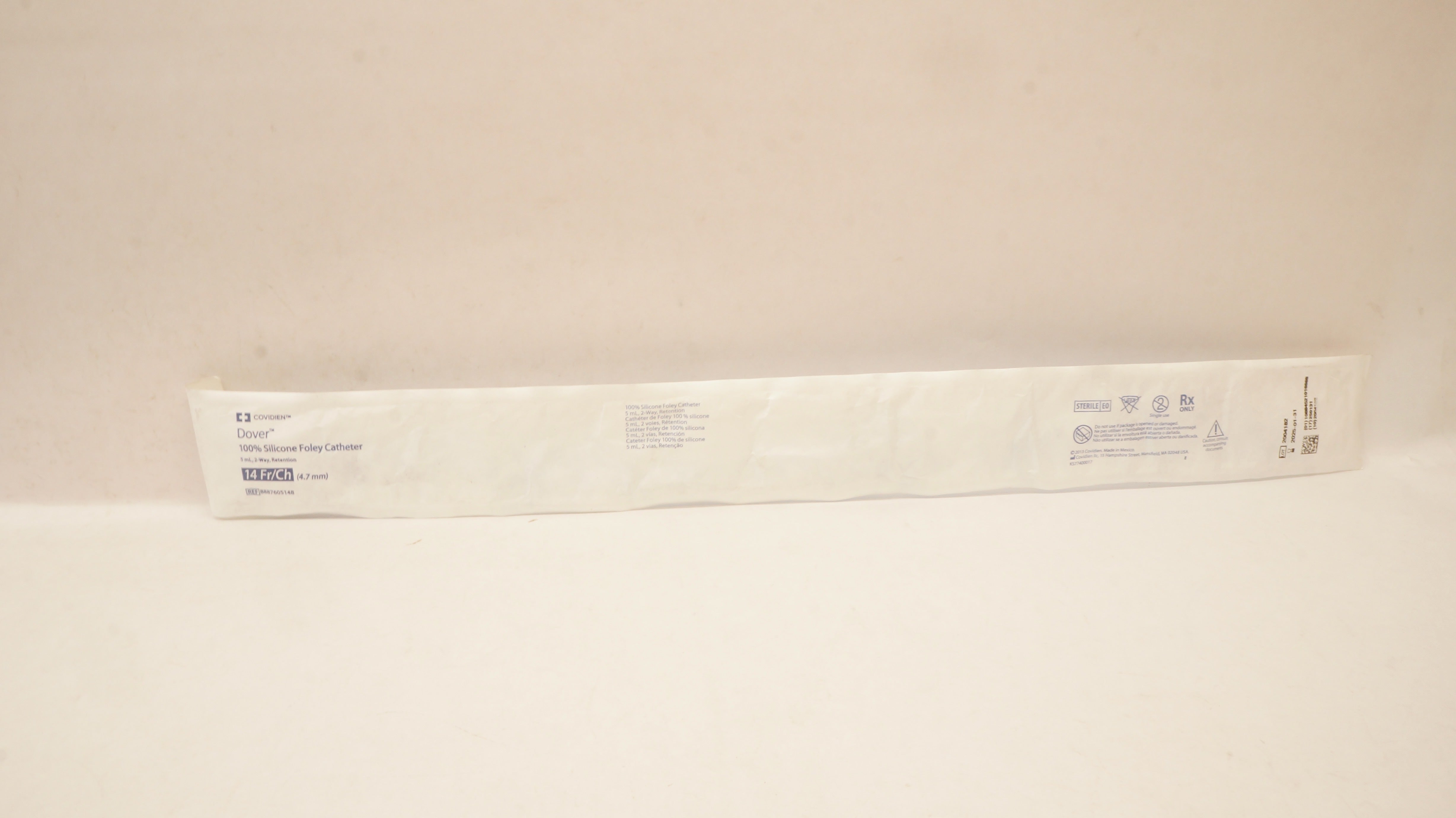 Covidien 8887605148 Dover 100% Silicone Foley Cath. 14Fr/Ch 5mL 2Way, Retention