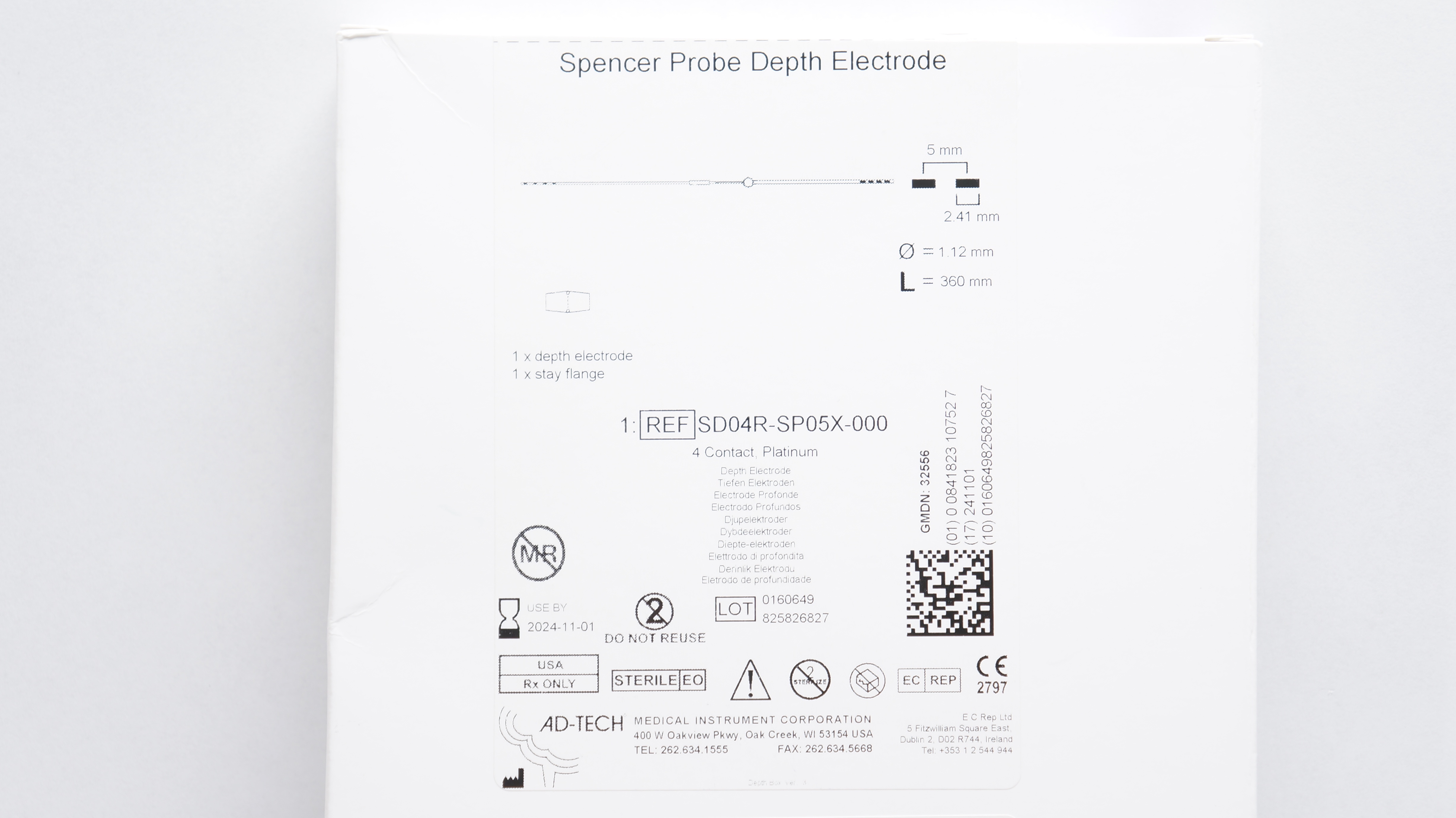 AD-Tech SD04R-SP05X-000 Spencer Probe Depth Electrode 360 x 5mm - Box of 4