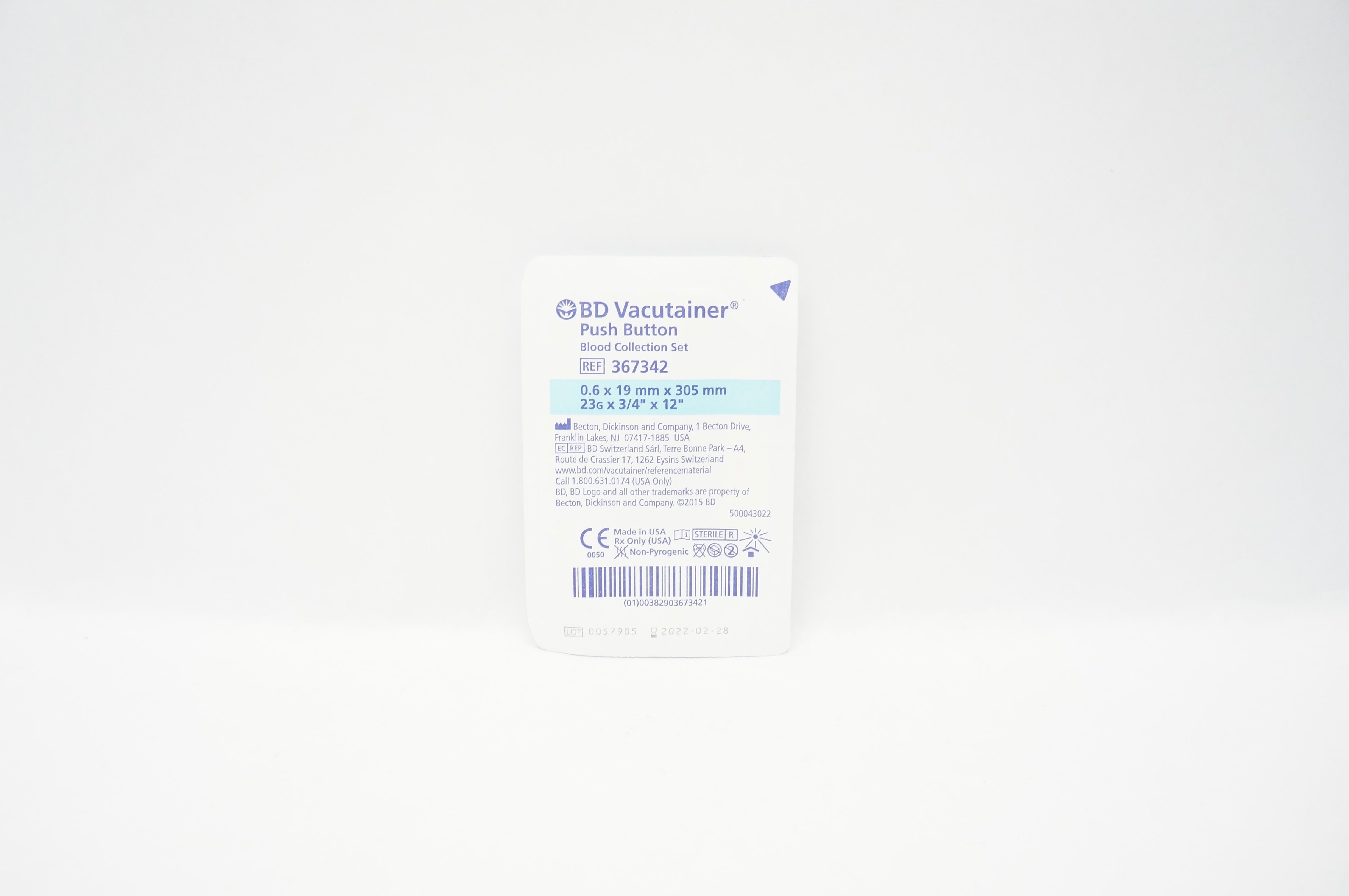 BD 367342 Vacutainer Push Button Blood Collection Set 23G x 3/4inch x 12inch (x)