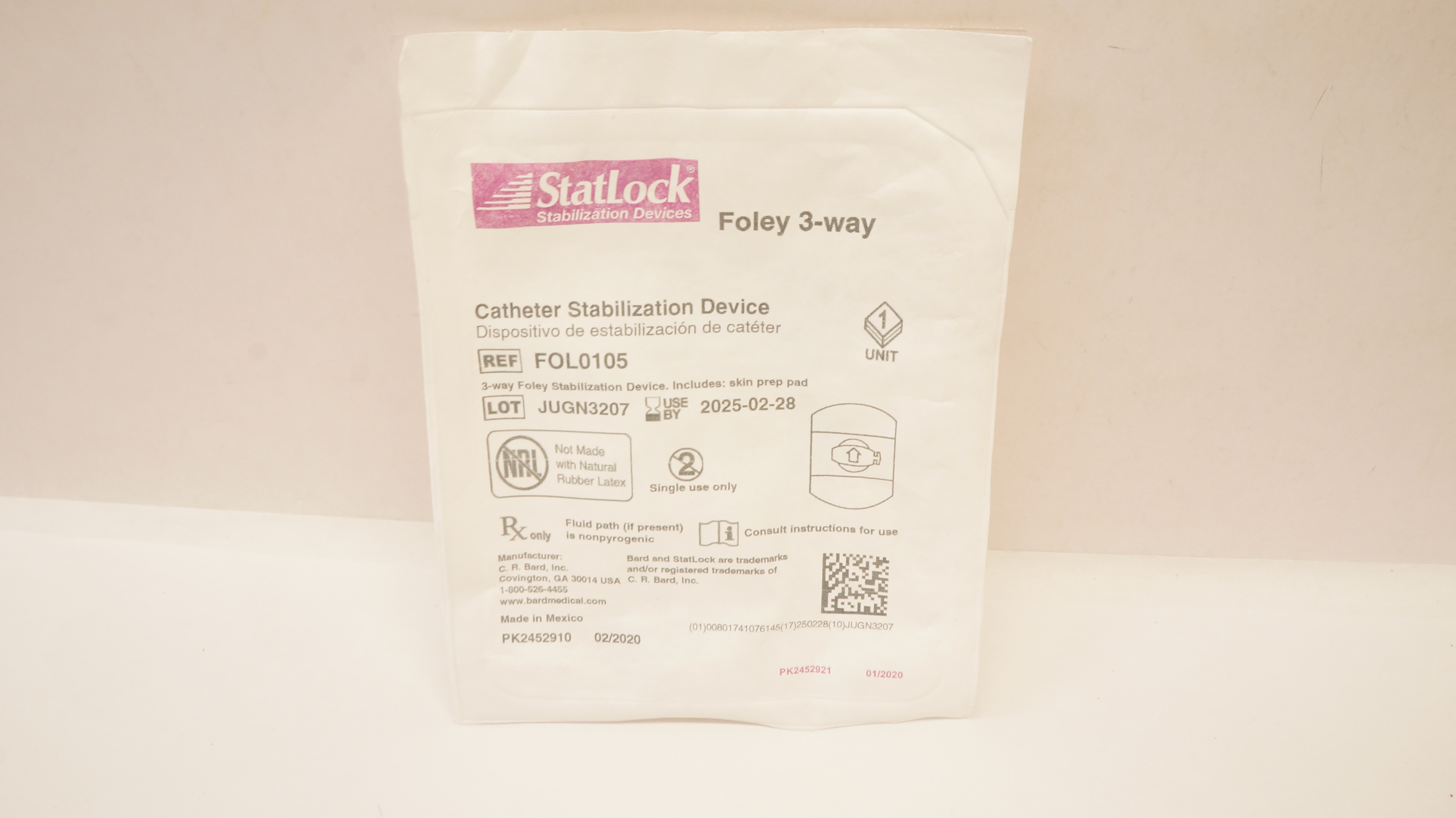 Bard FOL0105 StatLock Foley 3-way Cath. Stabilization Device