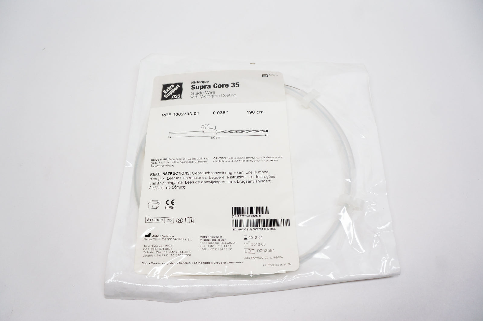 Abbott 1002703-01 Hi-Torque Supra Core 35 Guide Wire 0.035inch x 190cm (x)