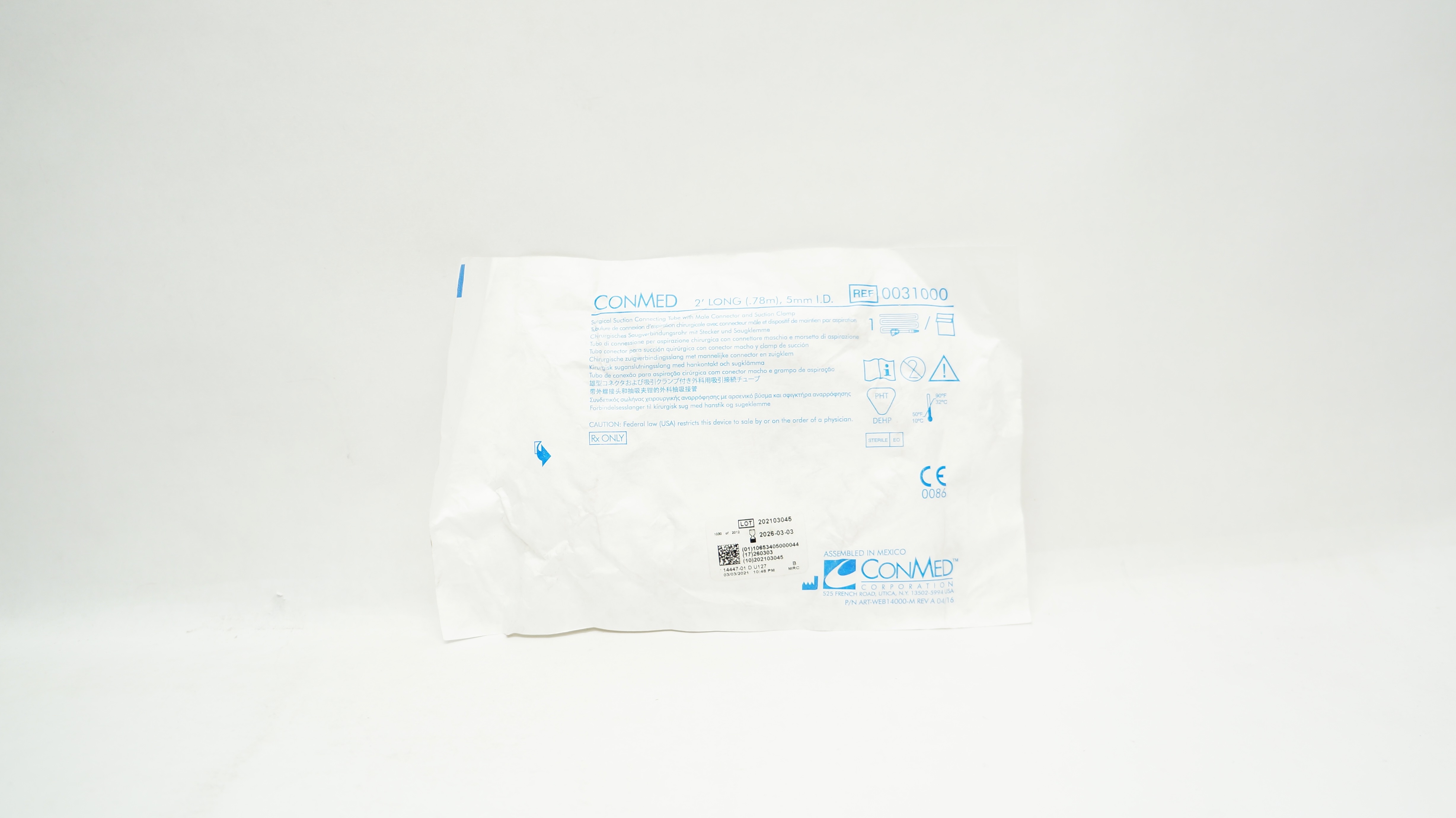 ConMed 0031000 Surgical Suction Connecting Tube 2 Ft. x 5mm I.D.