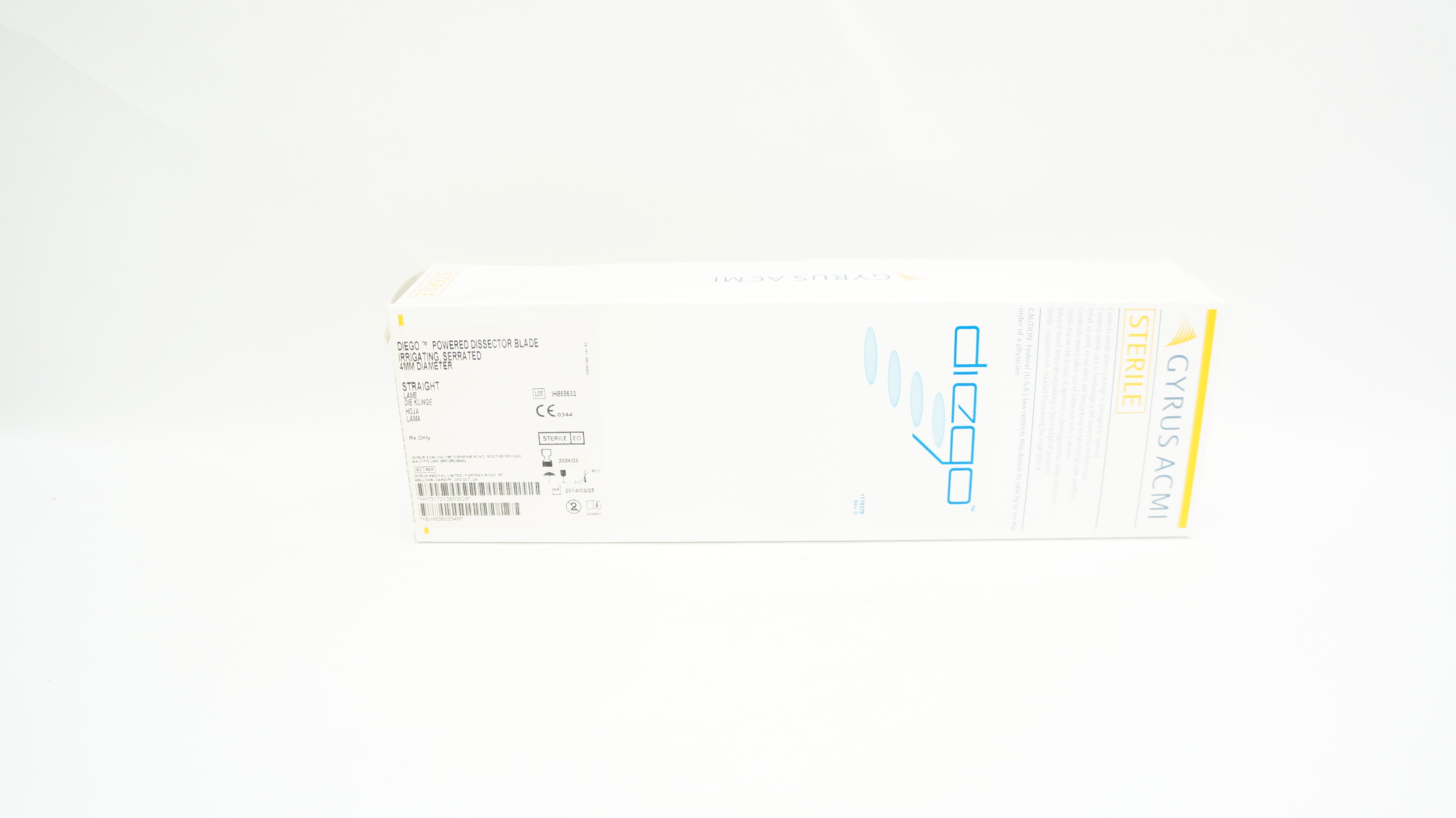Gyrus ACMI 70138000 Diego Blade Irrigation Serrated 4mm Straight - Box of 3