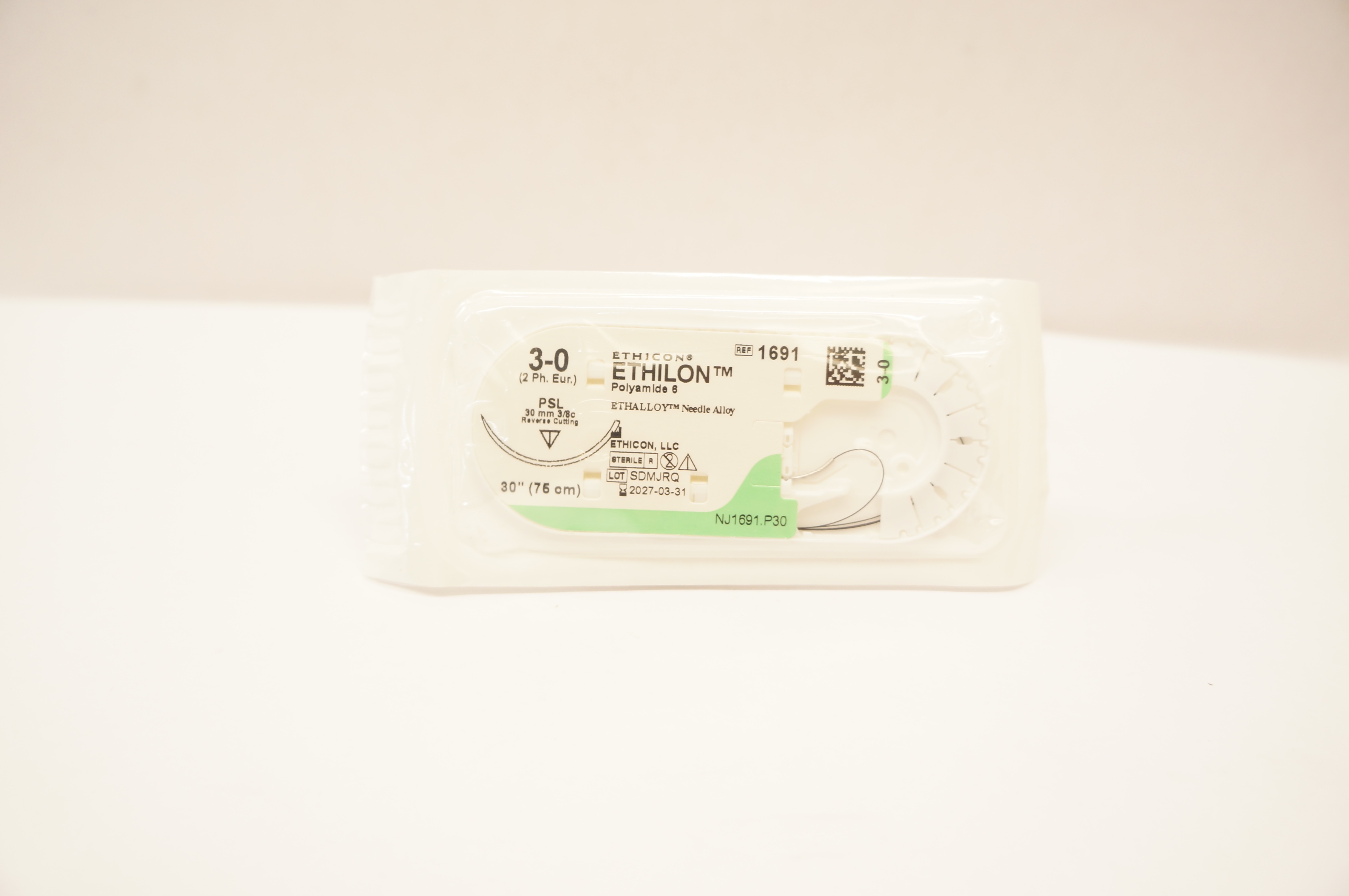 Ethicon 1691 3-0 ETHILON Polyamide 6 Stre PSL 30mm 3/8c Reverse Cutting 30inch