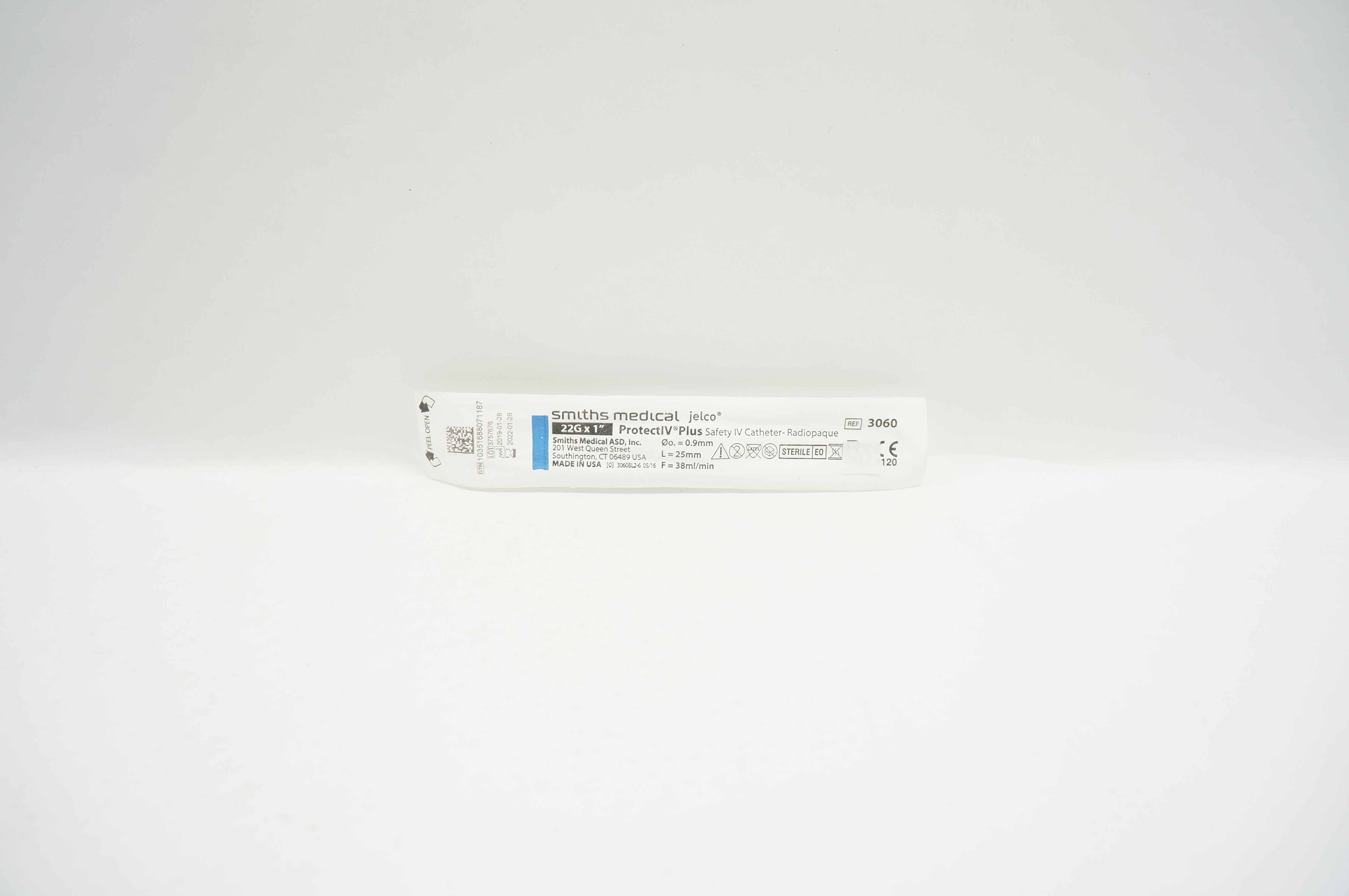 Smiths Medical 3060 Jelco ProtectIV Plus Safety Cath. 22G x 1inch 38ml/min