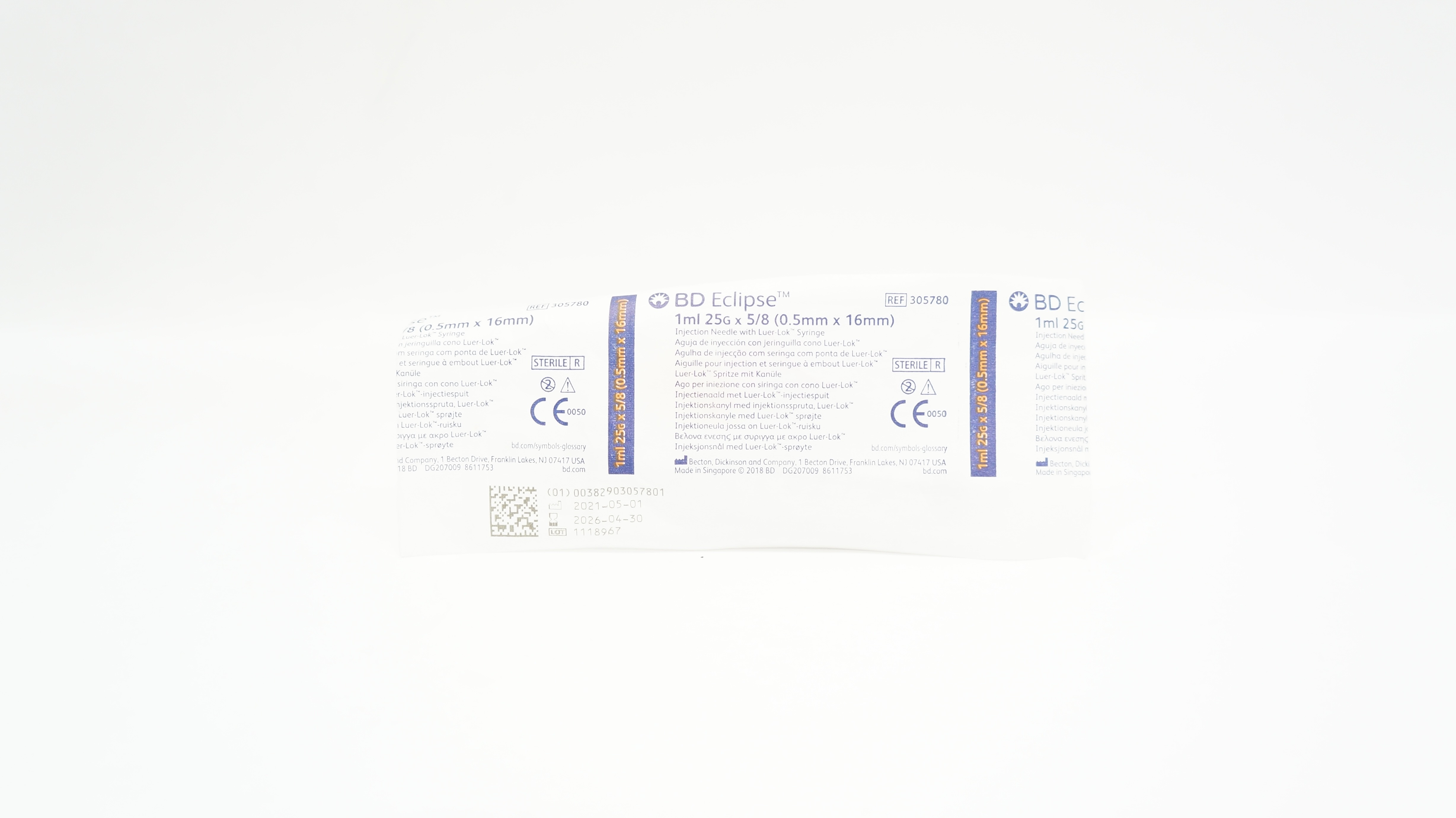 BD 305780 Eclipse Injection Ndle W/BD Luer-Lok Syringe 1ml, 25G x 5/8