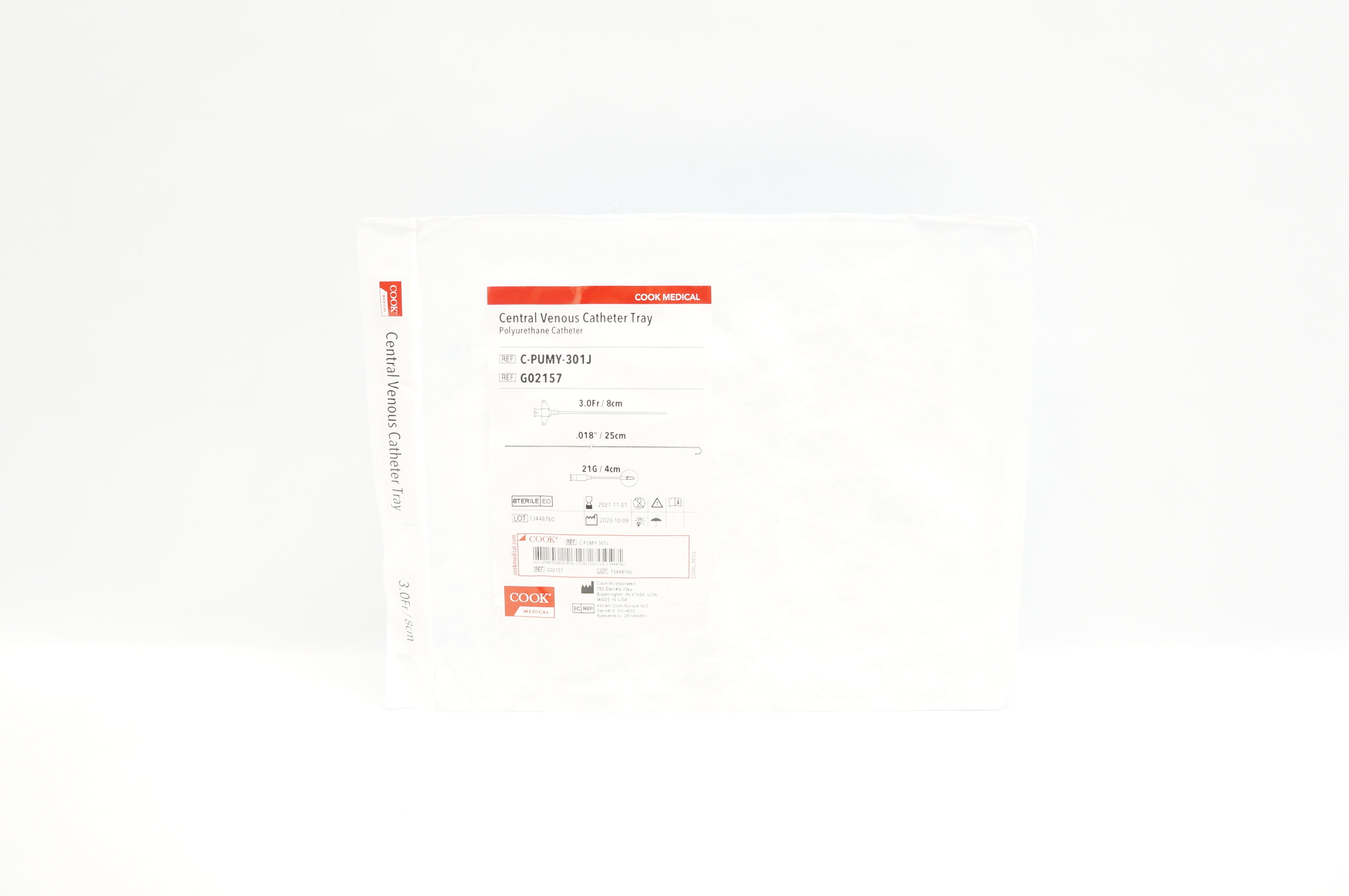 Cook Medical G02157 Central Venous Cath. Tray 3.0Fr x .018 inch x 21G (x)