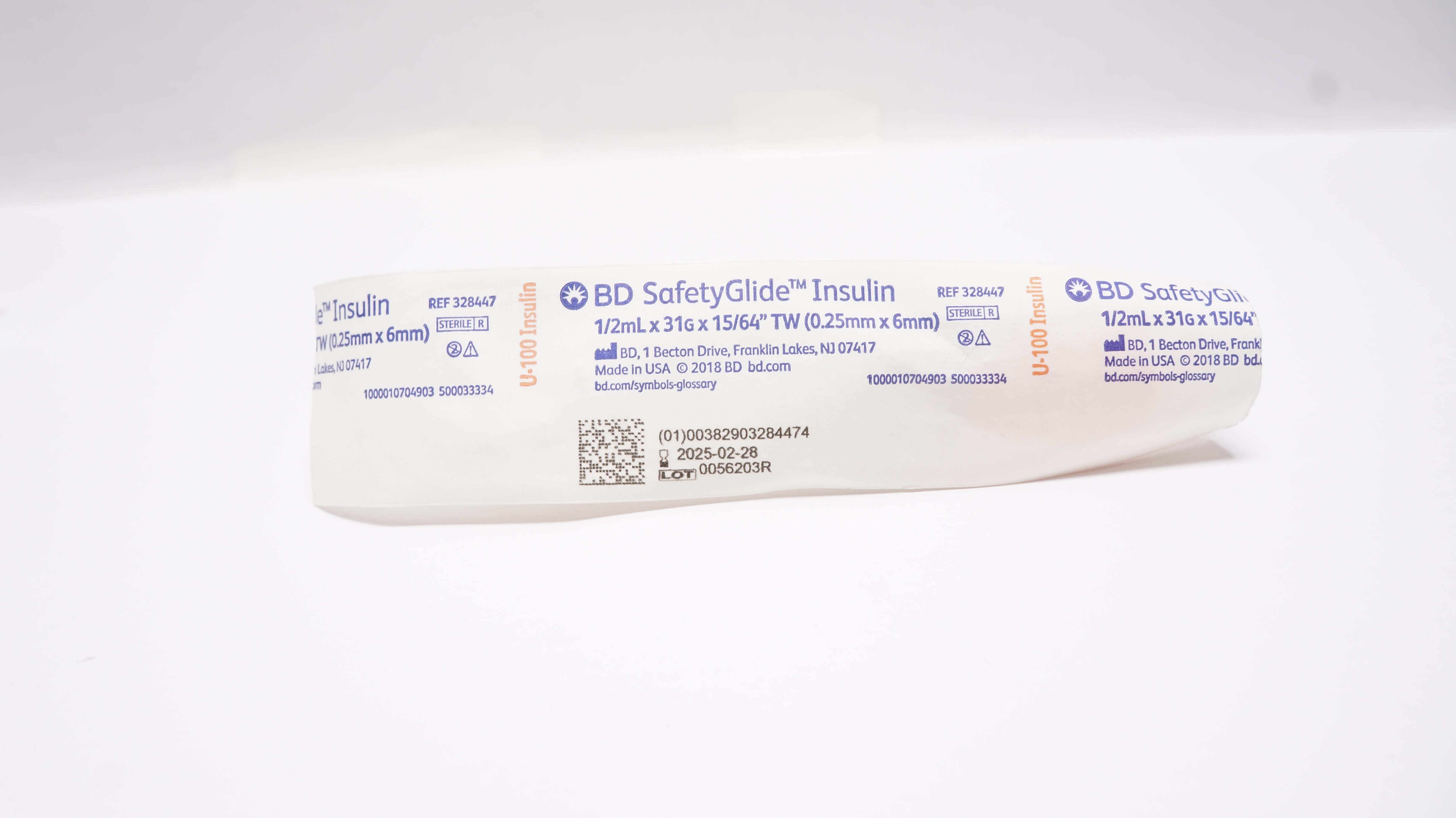 BD 328447 SafetyGlide U-100Insulin Syringe 1/2mL x 31G x 15/64inch TW