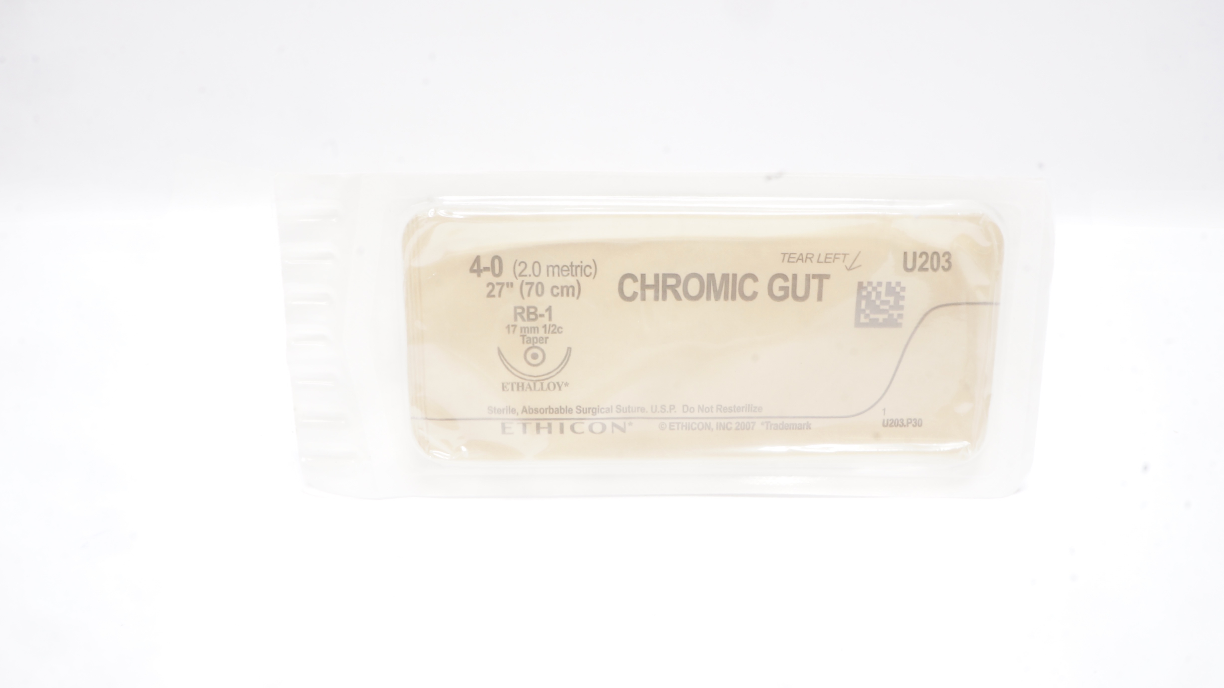 Ethicon U203 4-0 CHROMIC GUT, RB-1, 17mm 1/2c Taper, 27inch