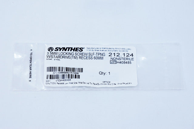 Synthes 212.124 3.5mm Locking Screw Self-Tapping With Stardrive Recess 60mm