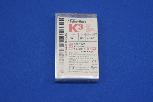 SybronEndo 825-4600 K3 Rotary Nickel Titanium Endodontic Files 0.60 ~ Box of 6