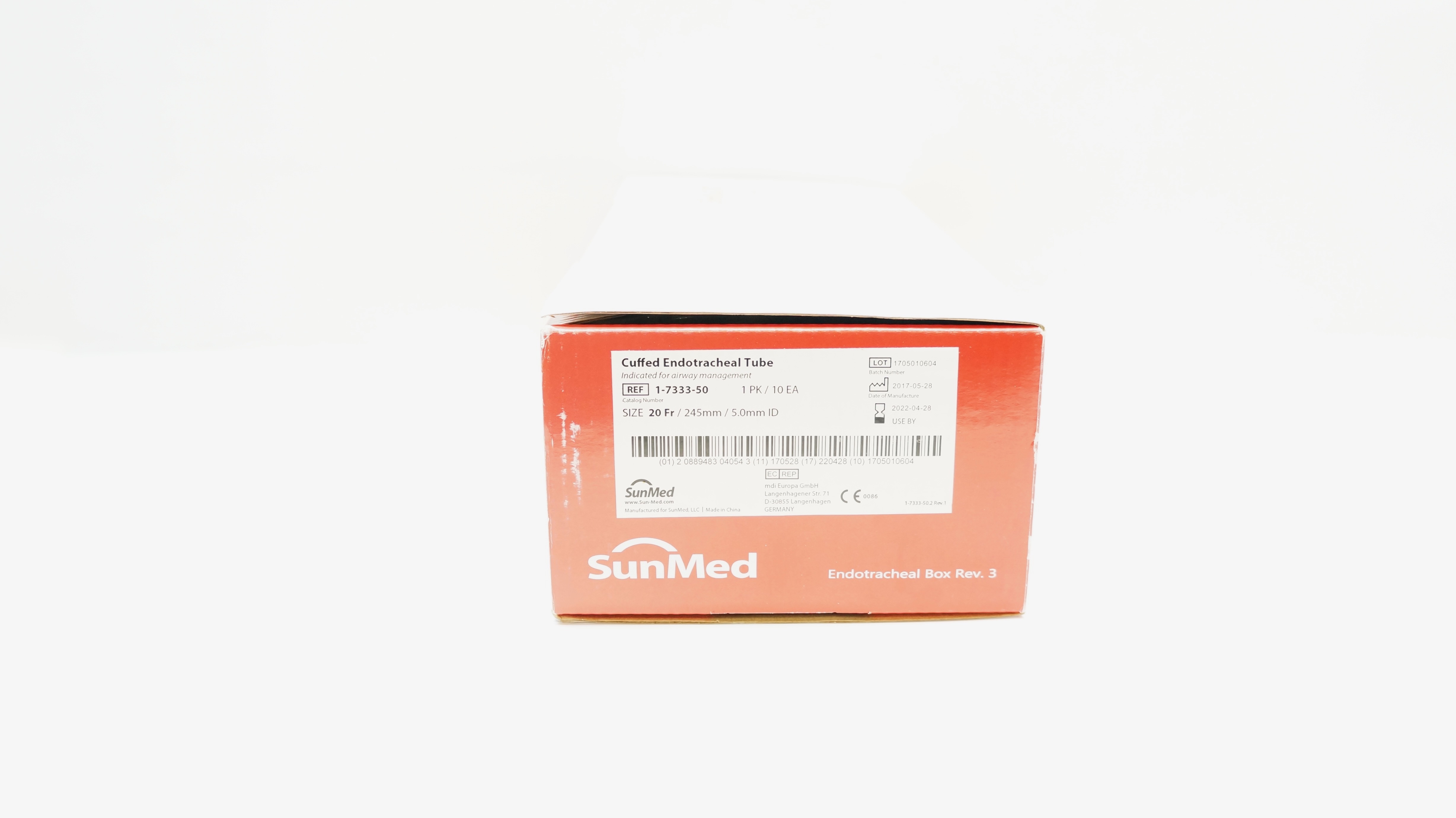 SunMed 1-7333-50 Cuffed Endotracheal Tube 20Fr x 245 x 5.0mm ID (x) - Box of 10