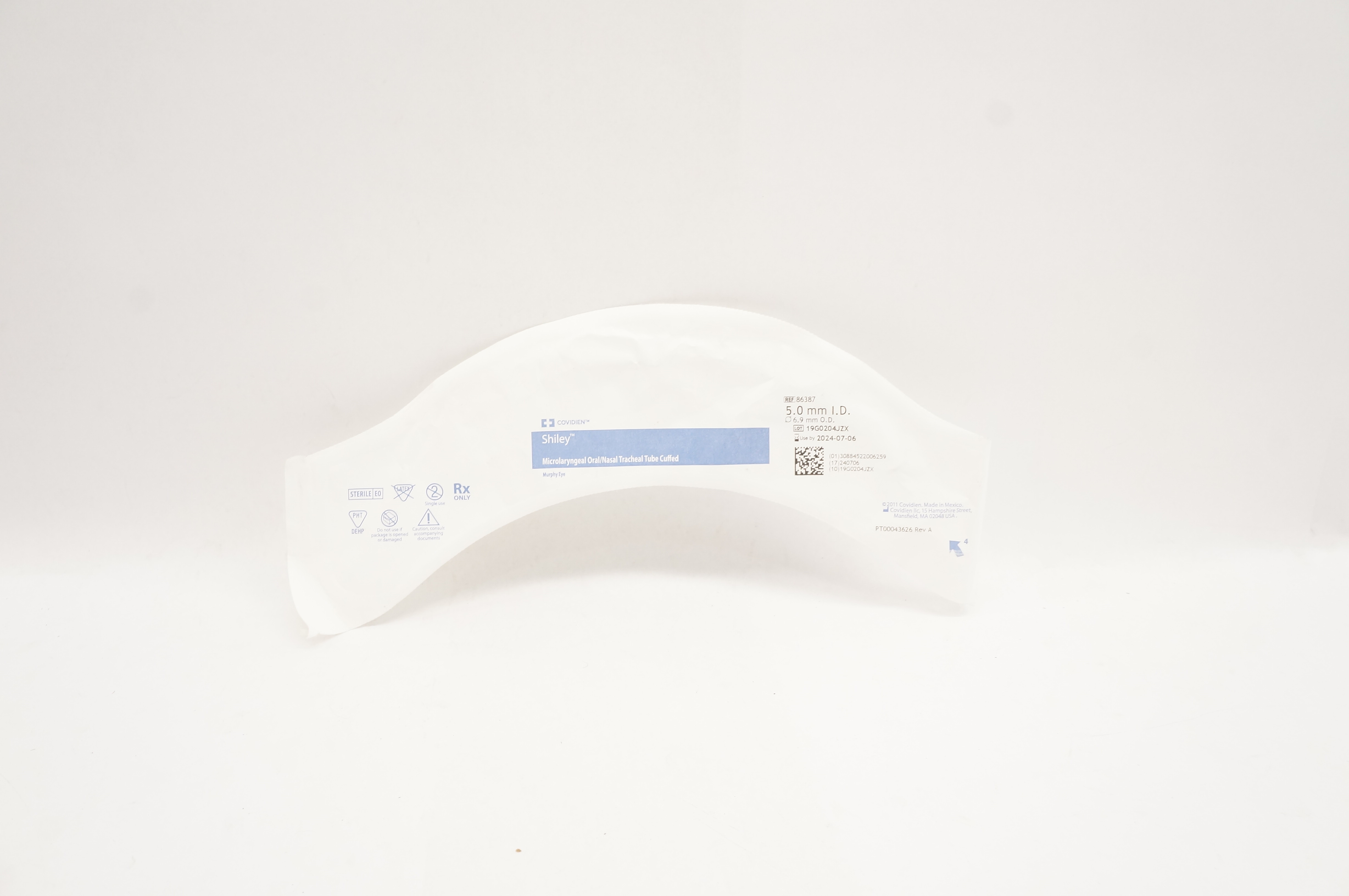 Covidien 86387 Shiley Microlaryngeal Oral/Nasal Tracheal Tube 5.0 ID x 6.9mm OD