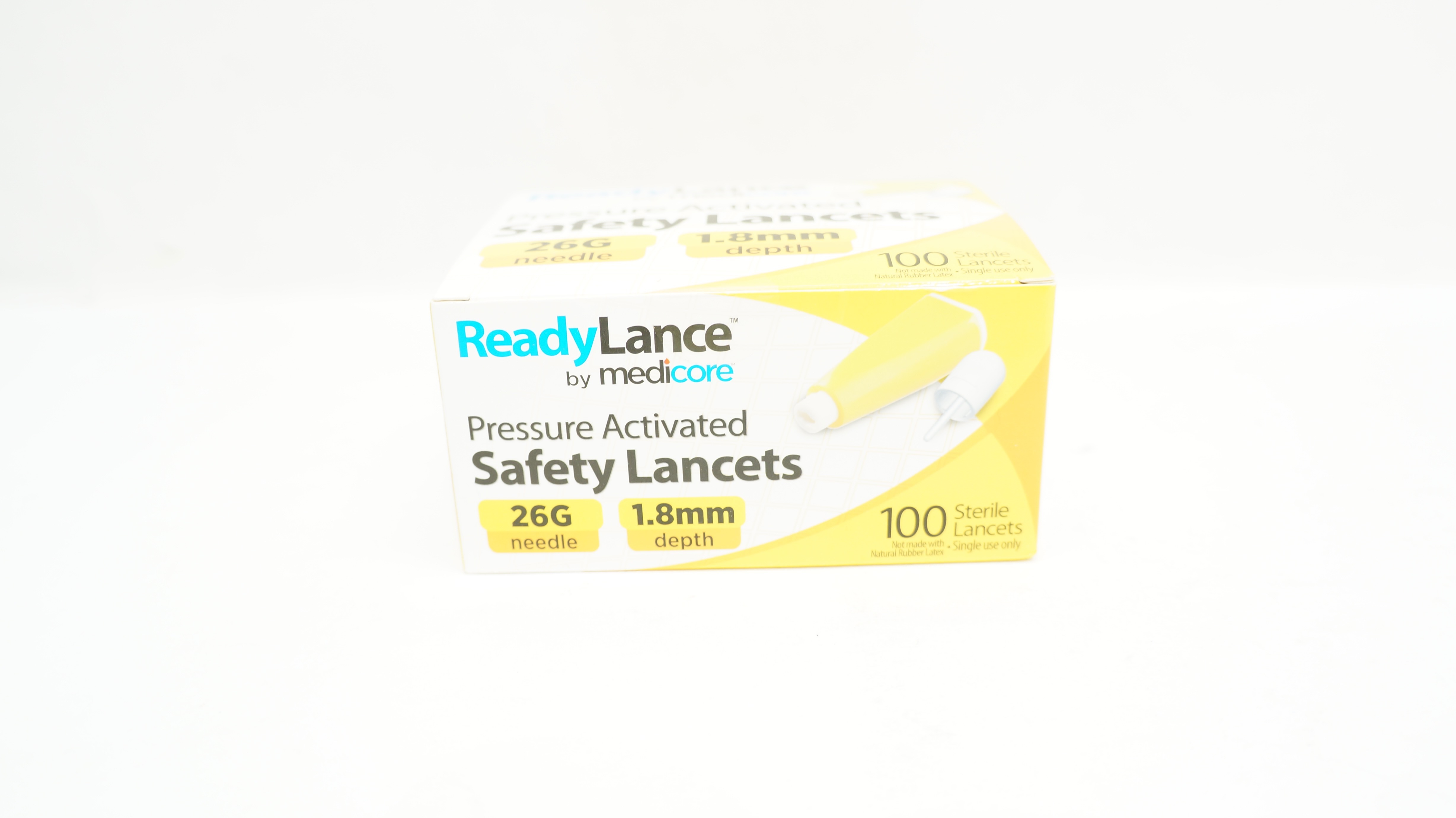 Medicore 804 ReadyLance Pressure Activated Safety Lancets 26G x 1.8mm-Box of 100