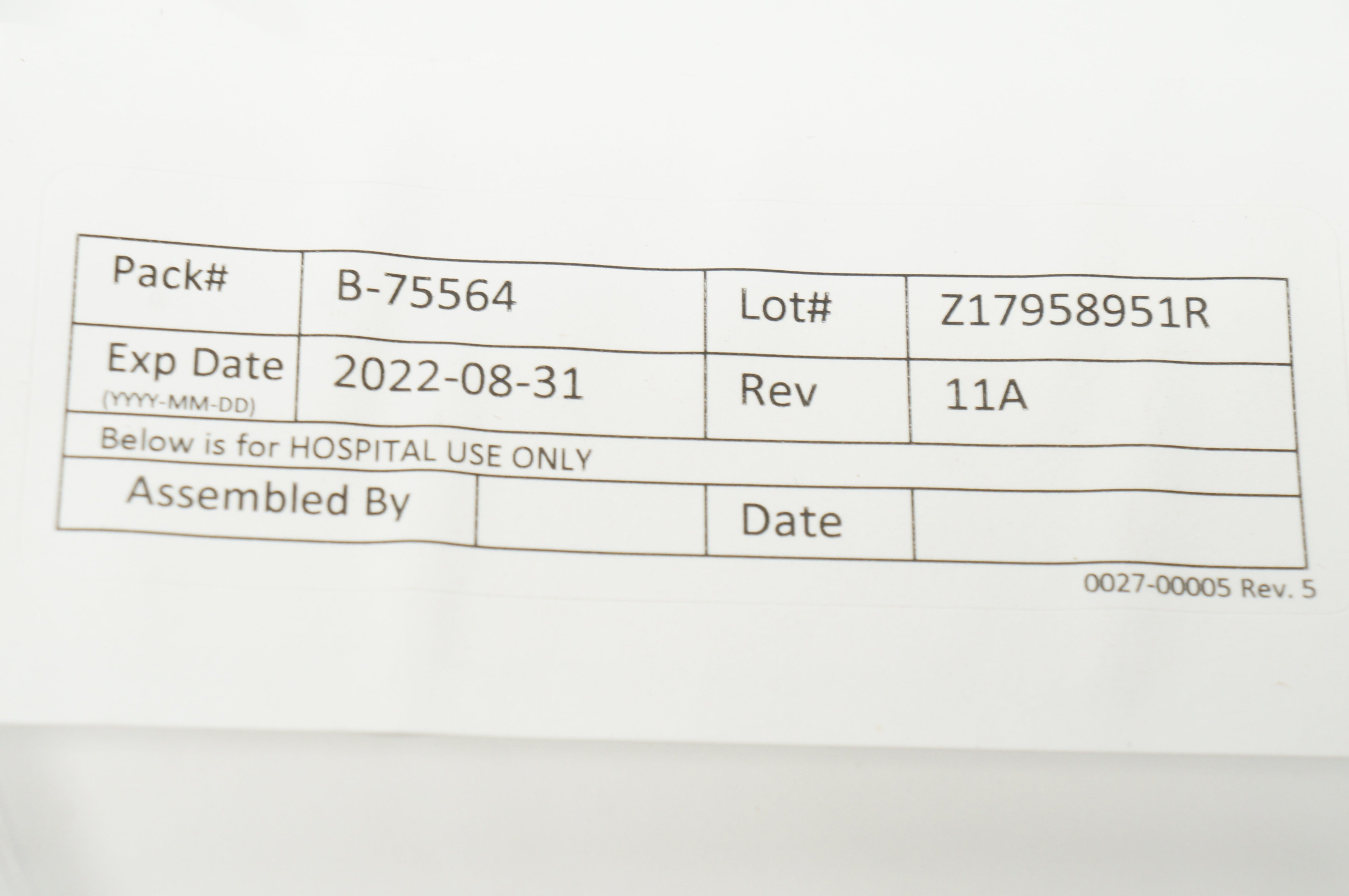 Pack # B-75564 For Hospital Use Only