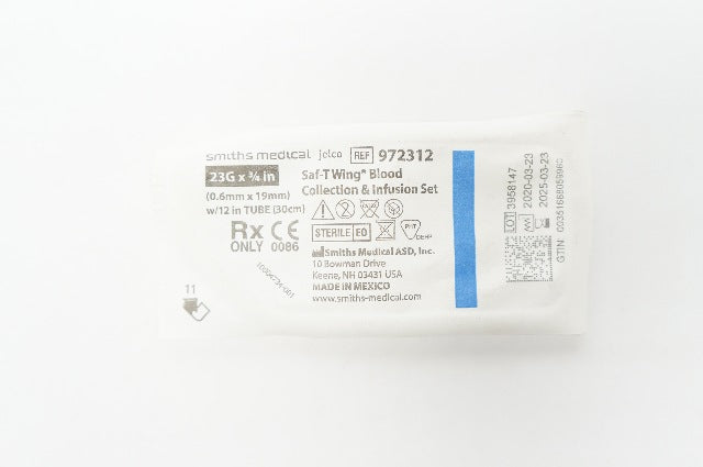 Smiths Medical 972312 Saf-T Wing Blood Collection and Infusion Set 23G x 3/4inch
