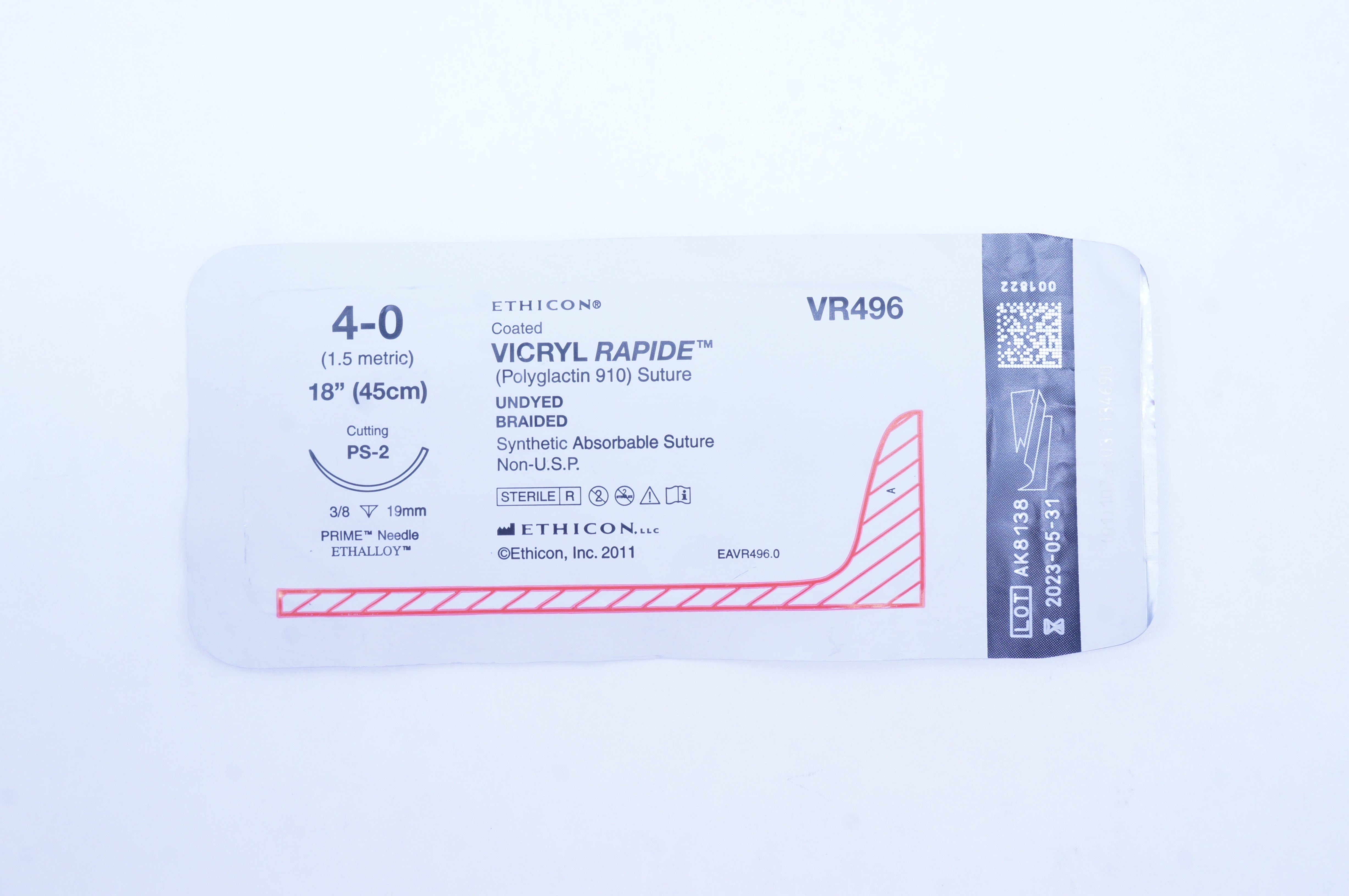 Ethicon VR496 4-0 VICRYL RAPIDE Stre Cutting PS-2 3/8 19mm 18 inch