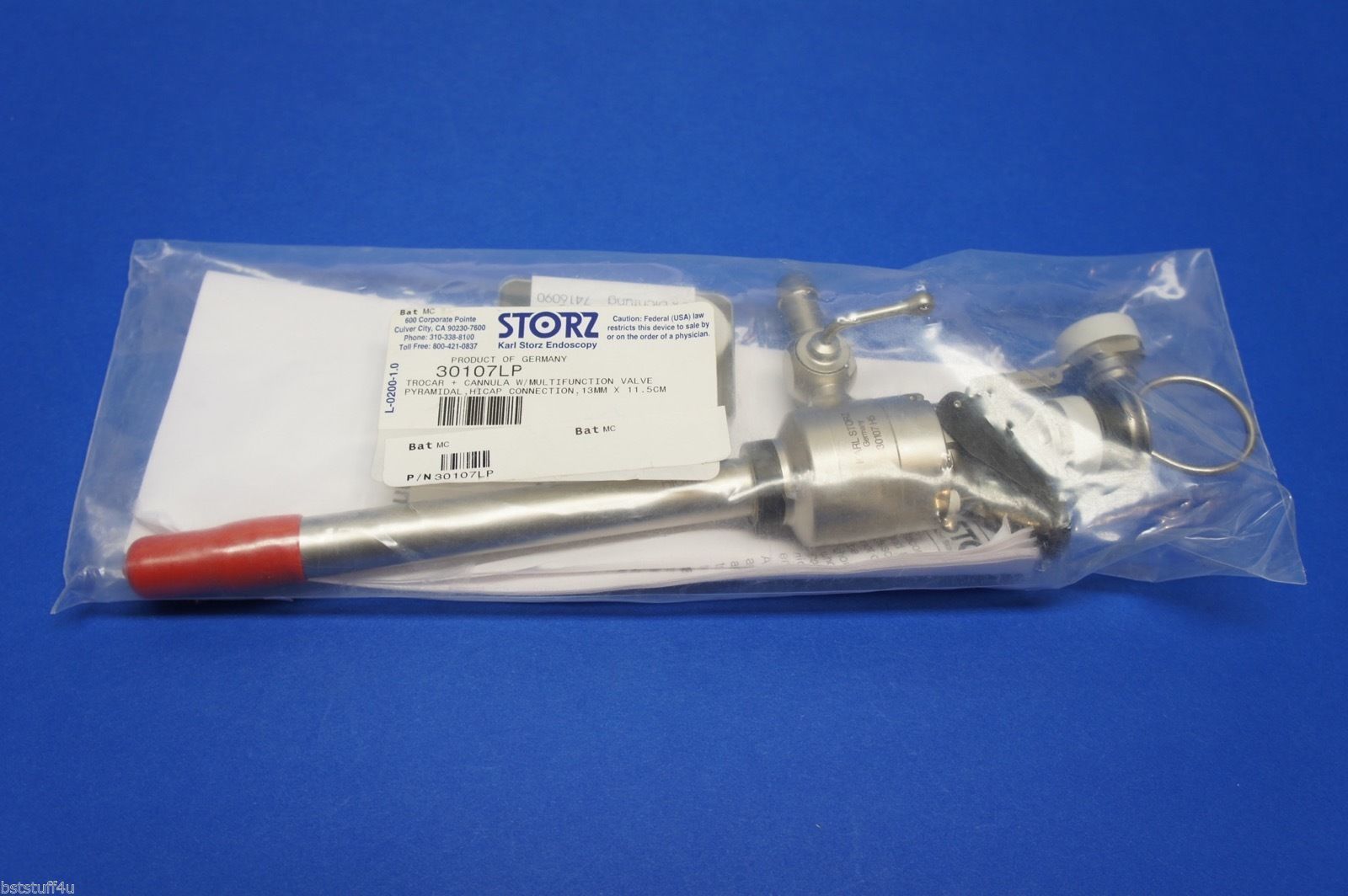 Karl Storz 30107LP Trocar + Cannula W/Multifunction Valve Pyramidal, 13mmx11.5cm