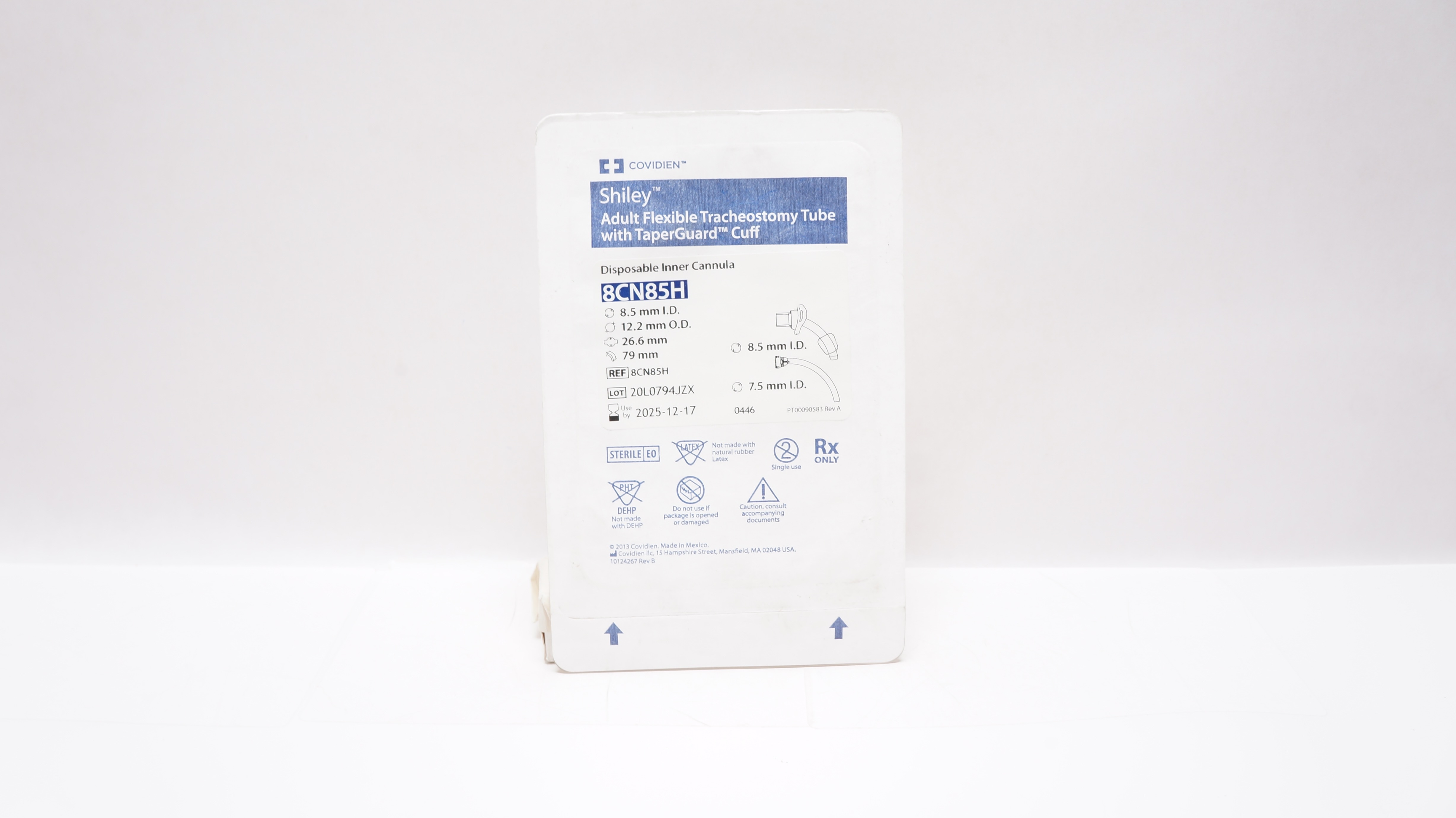 Covidien 8CN85H Shiley Adult Flexible Tracheostomy Tube 8.5ID x 12.2OD x 26.6mm