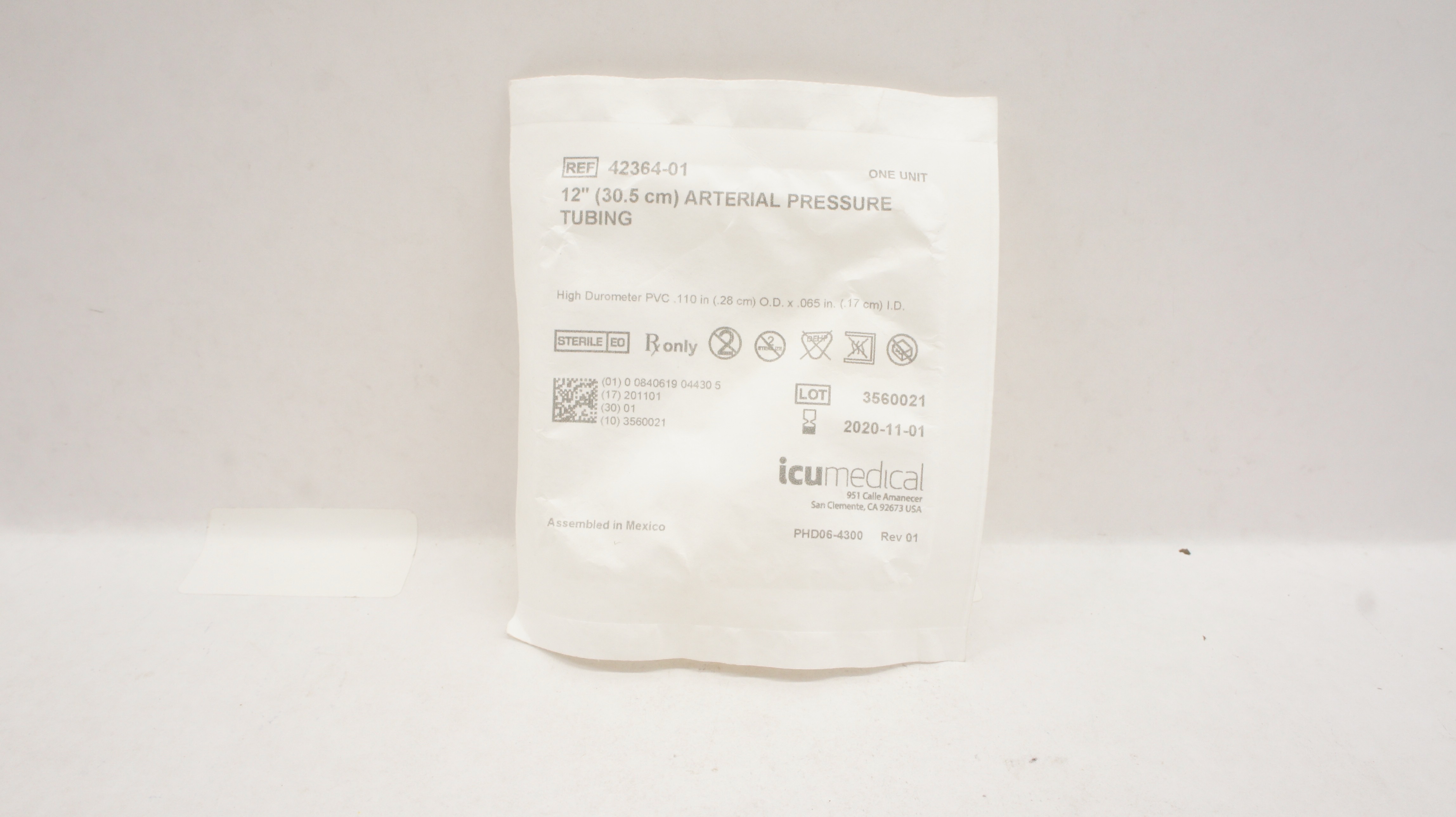 ICU Medical 42364-01 Arterial Pressure Tubing 12inch, .110 OD x .065inch ID (x)
