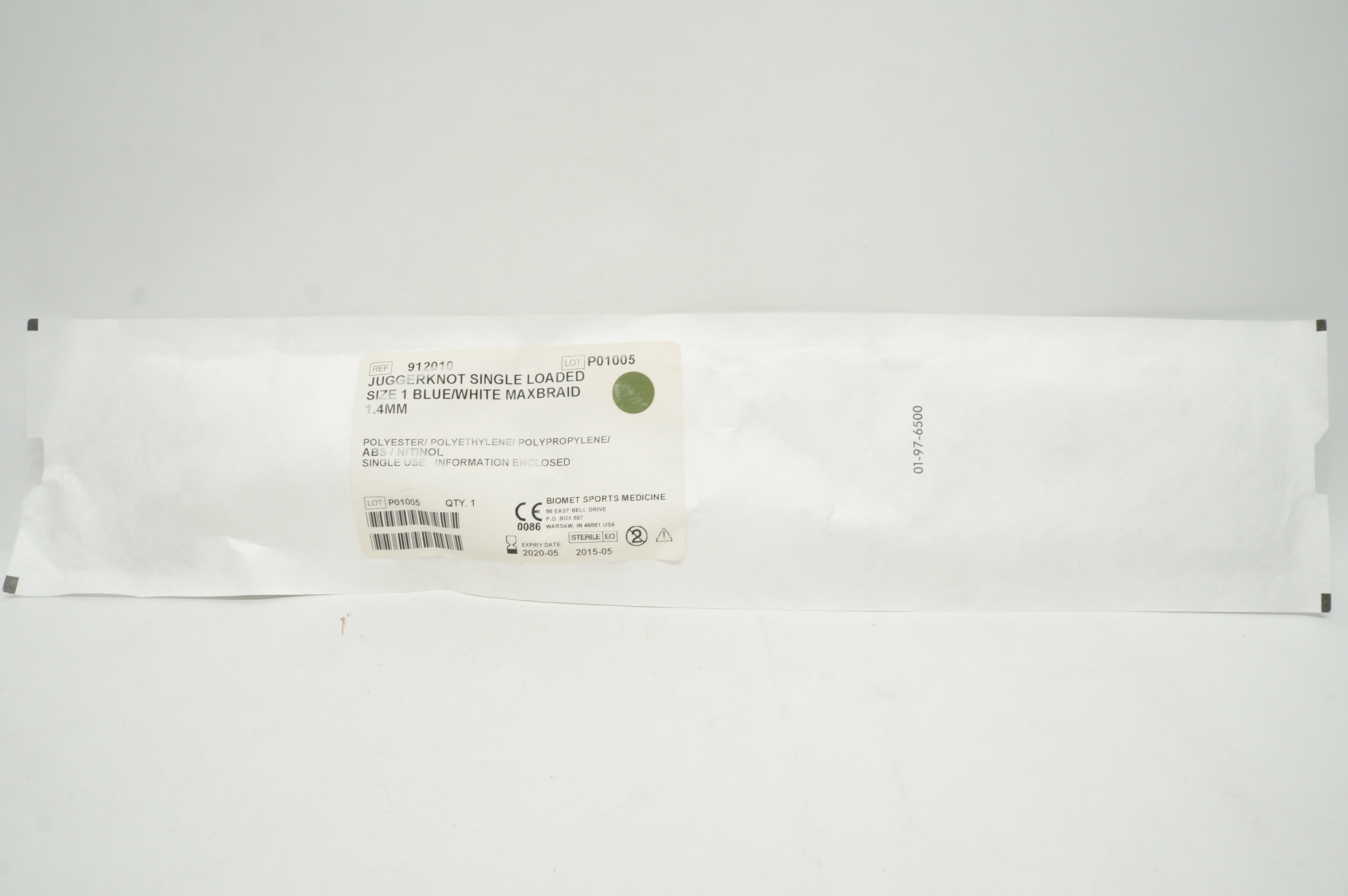 Biomet 912010 JuggerKnot Singlr Loaded Size 1 Blue/White Maxbraid 1.4mm (x)