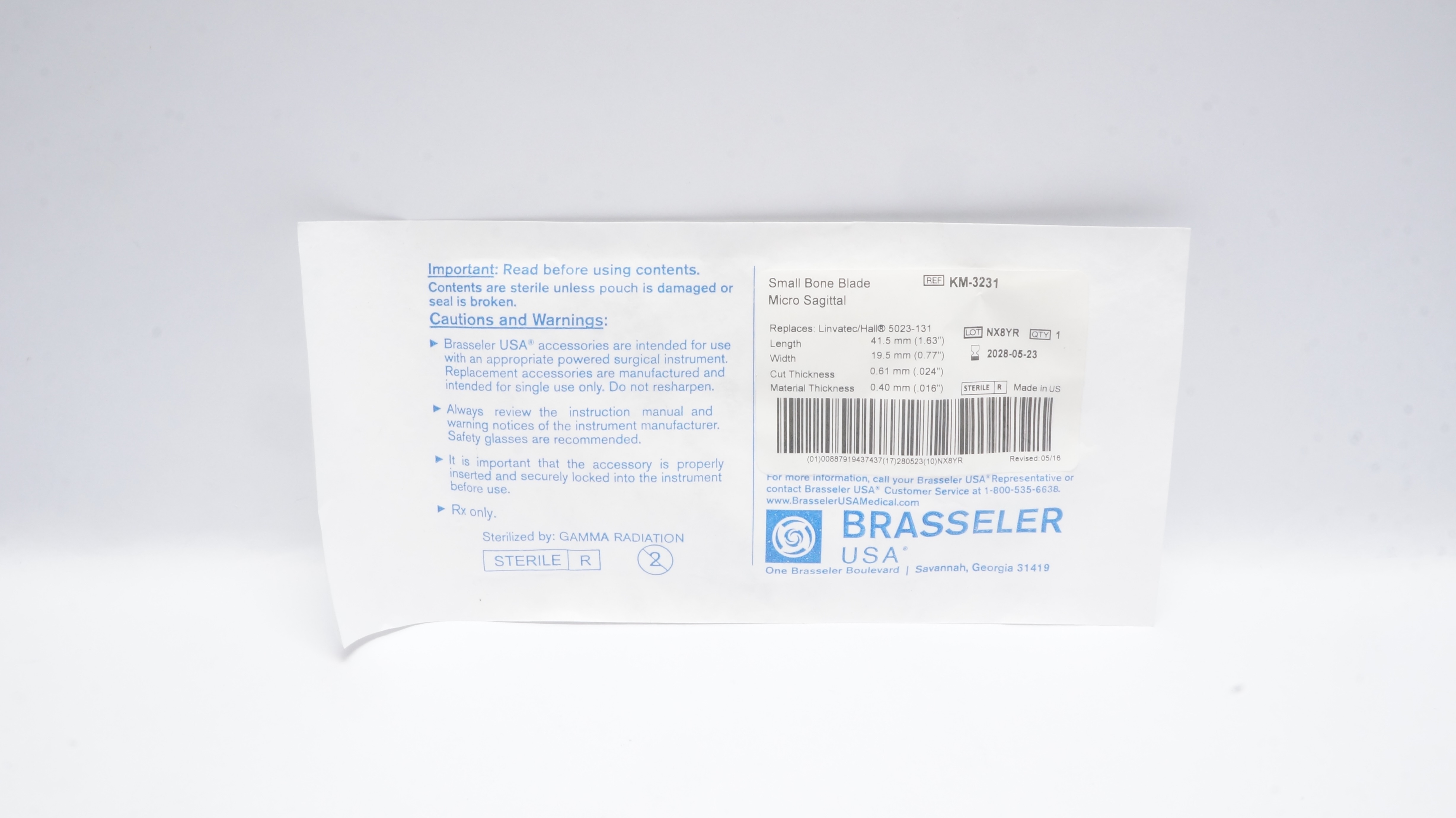 Brasseler KM-3231 Small Bone Blade Micro Sagittal 1.63 x 0.77 x .024 x .016inch