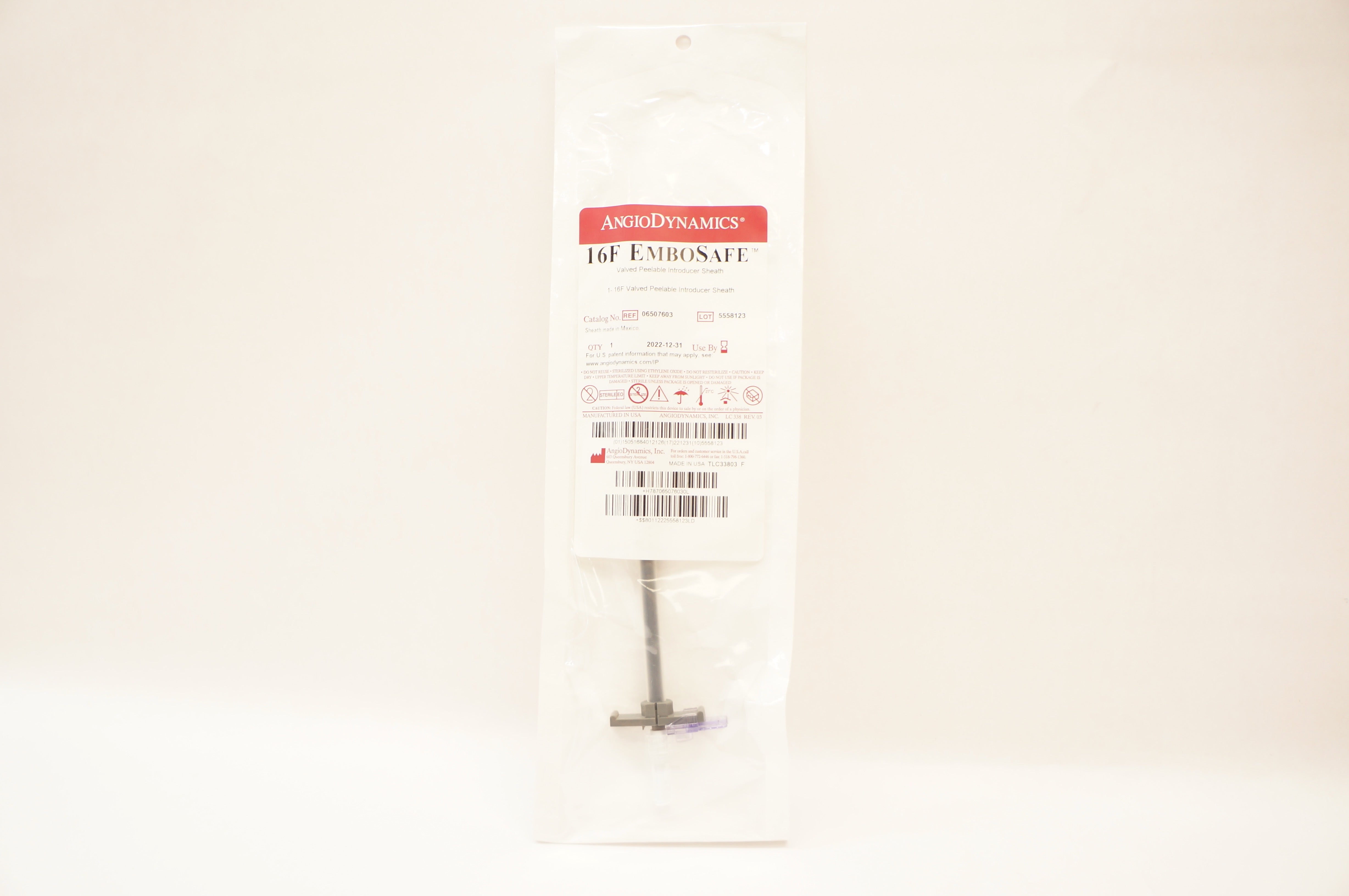 AngioDynamics 06507603 EmboSafe Valved Peelable Introducer Sheath 16F (x)