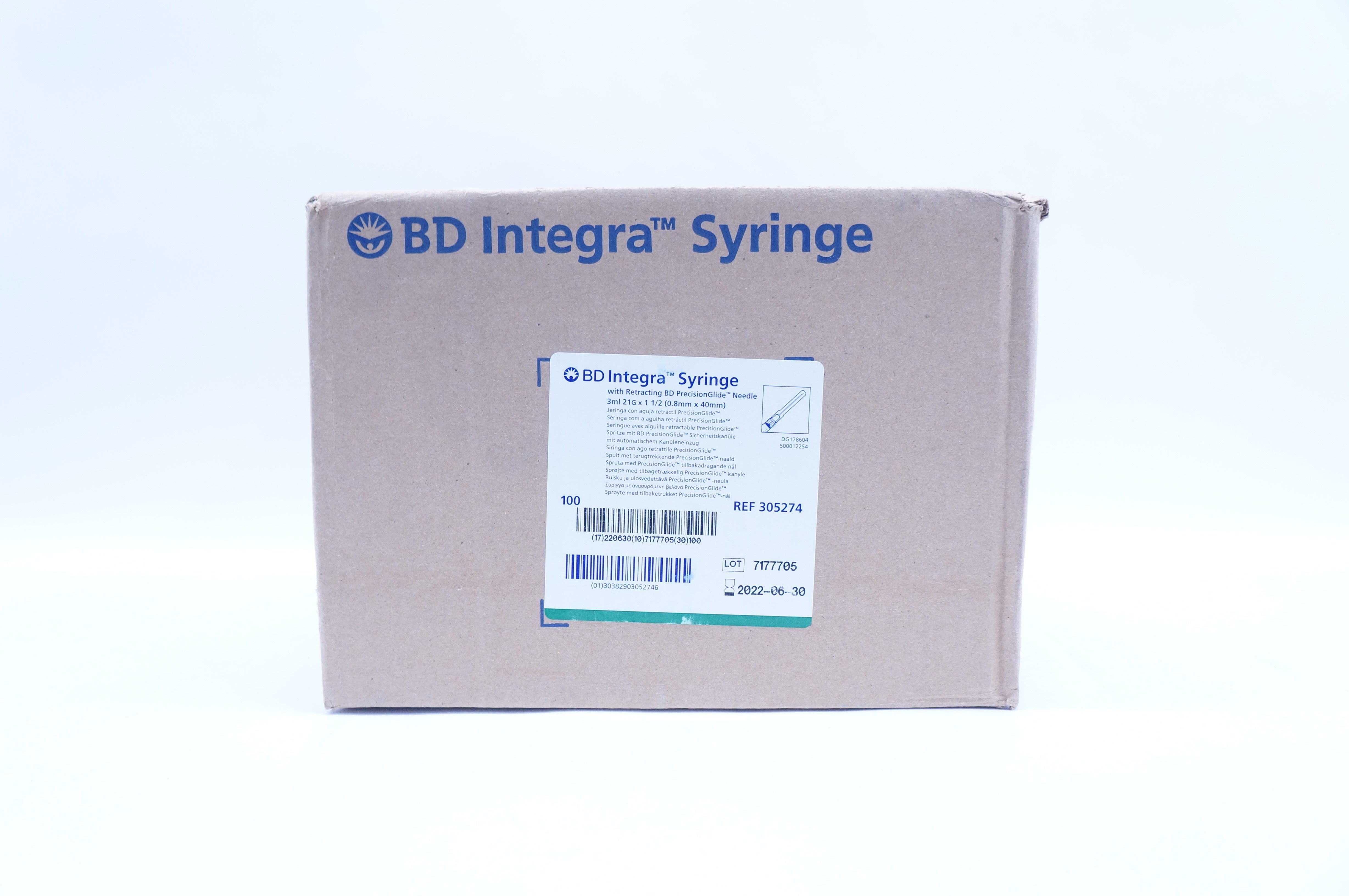 BD 305274 Integra Syringe with Retracting Ndle 3ml 21G x 1 1/2 - Box of 100