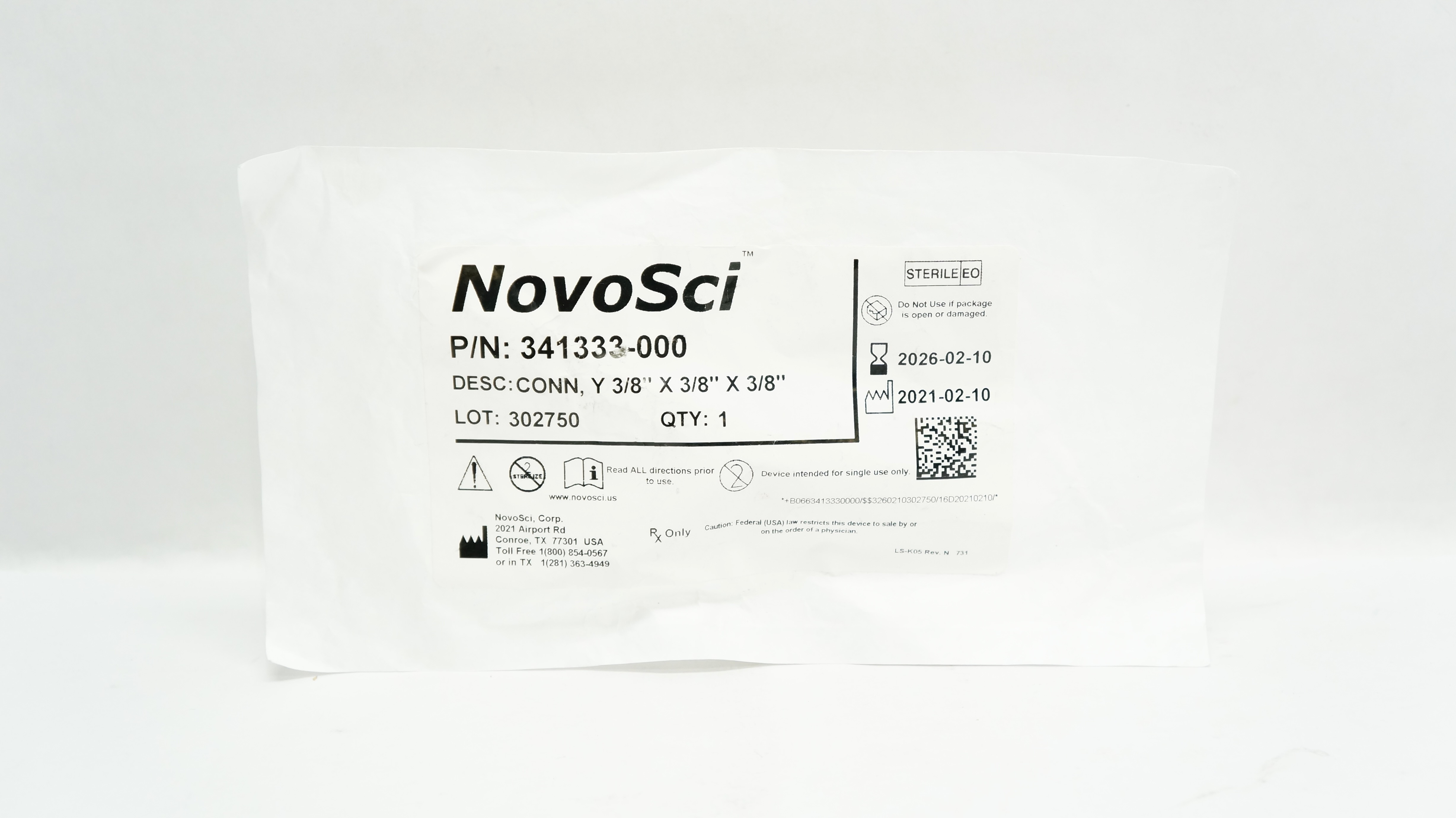 NovoSci 341333-000 Connector 3/8inch x 3/8inch x 3/8inch