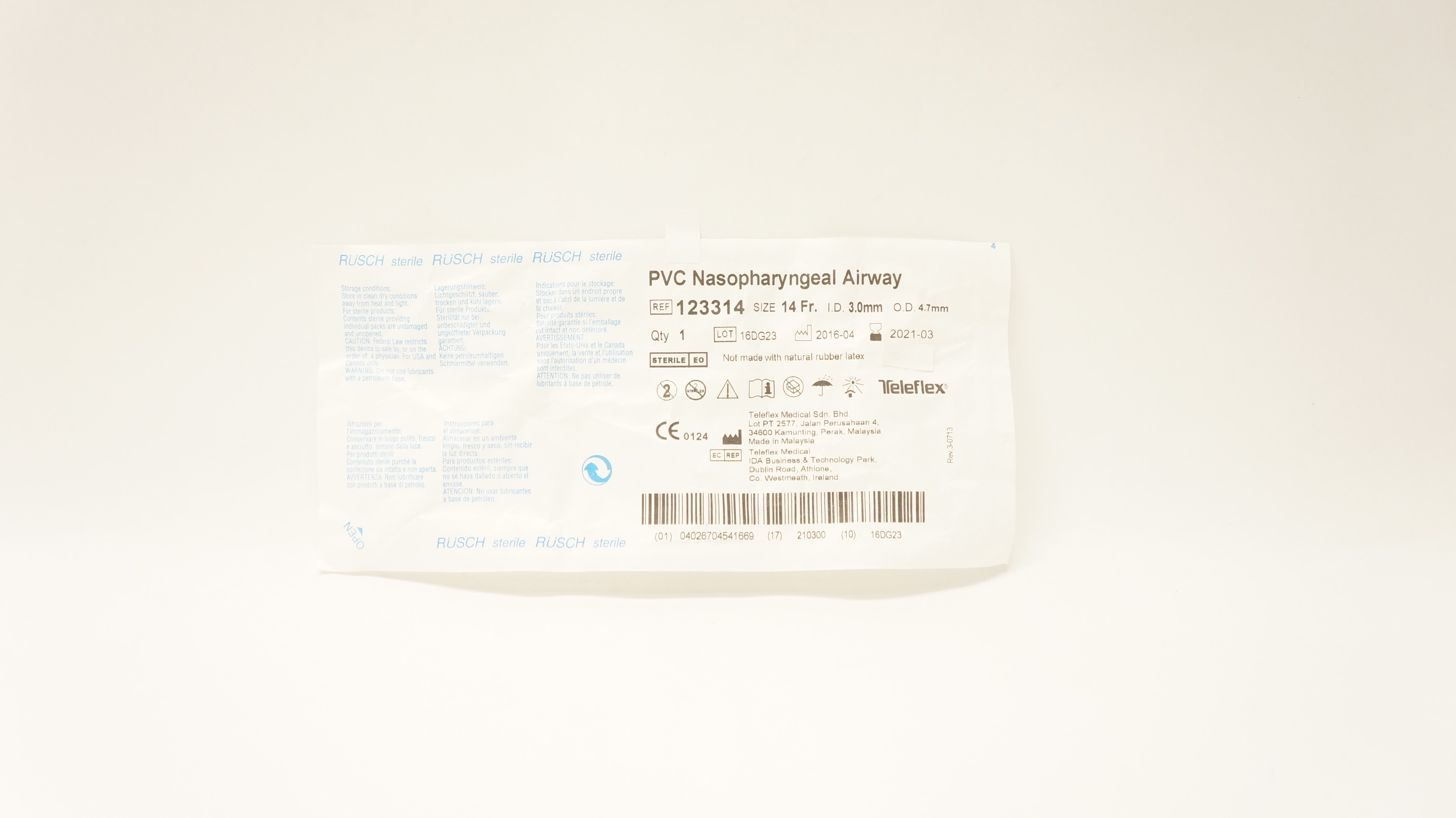Teleflex 123314 Rusch PVC Nasopharyngeal Airway 14Fr x 3.0mm I.D x 4.7mm O.D (x)