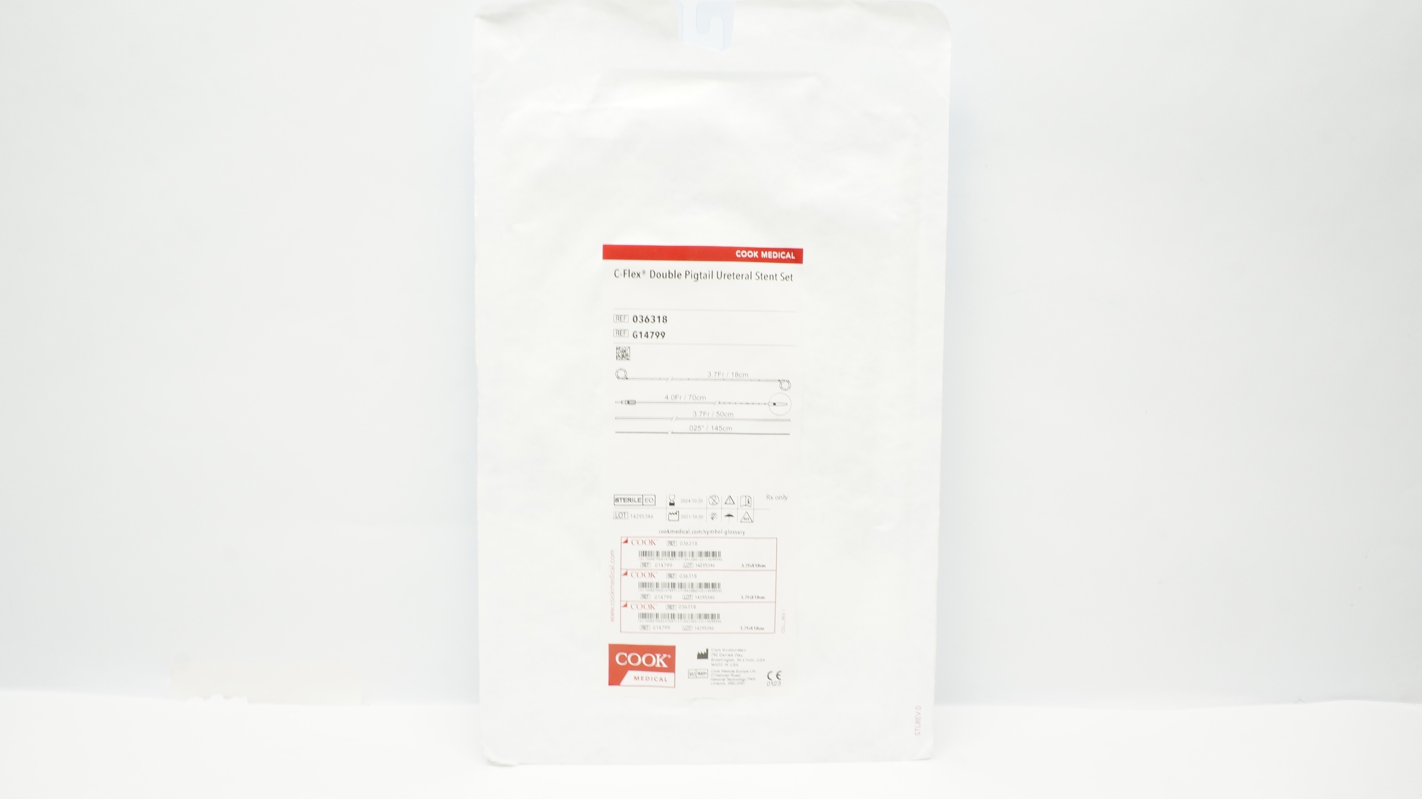 Cook Medical G14799 C-Flex Double Pigtail Ureteral Stnt Set 3.7Fr/18cm (x)