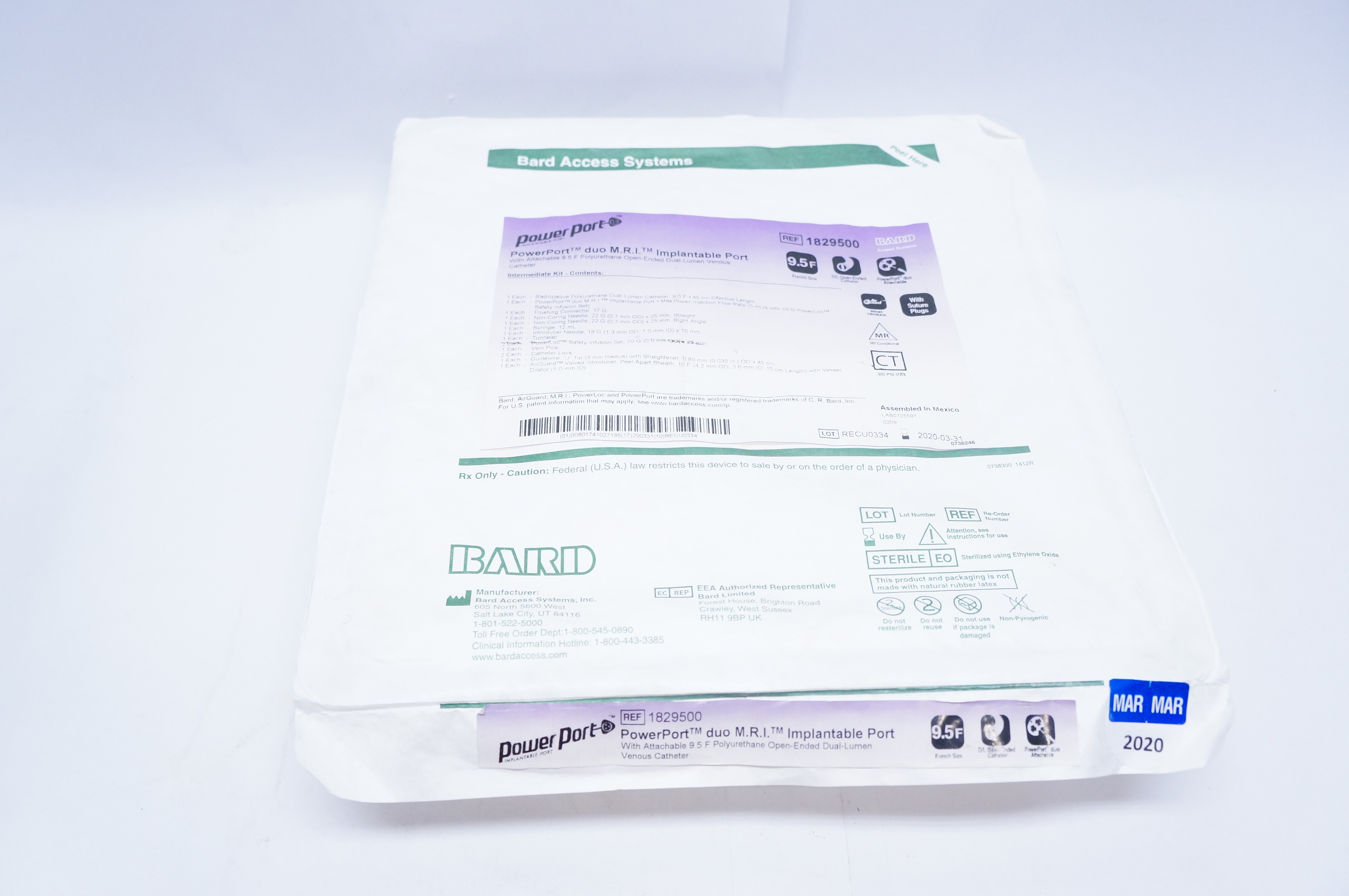 Bard 1829500 PowerPort Duo M.R.I. Implantable Port 9.5F (x)