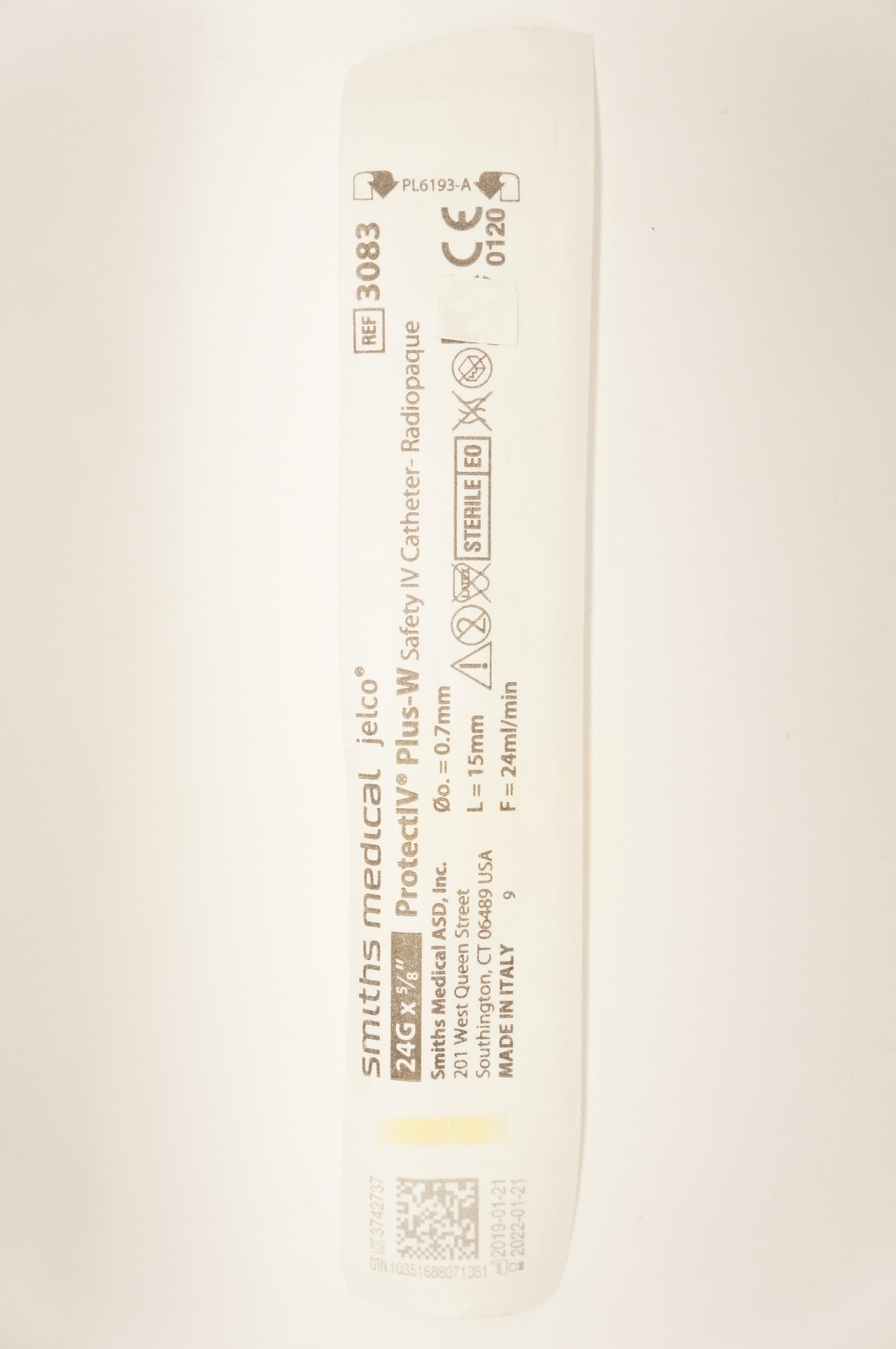 Smiths Medical 3083 Jelco Protect IV Plus-W Safety IV Cath. 24G x 5/8 inch (x)