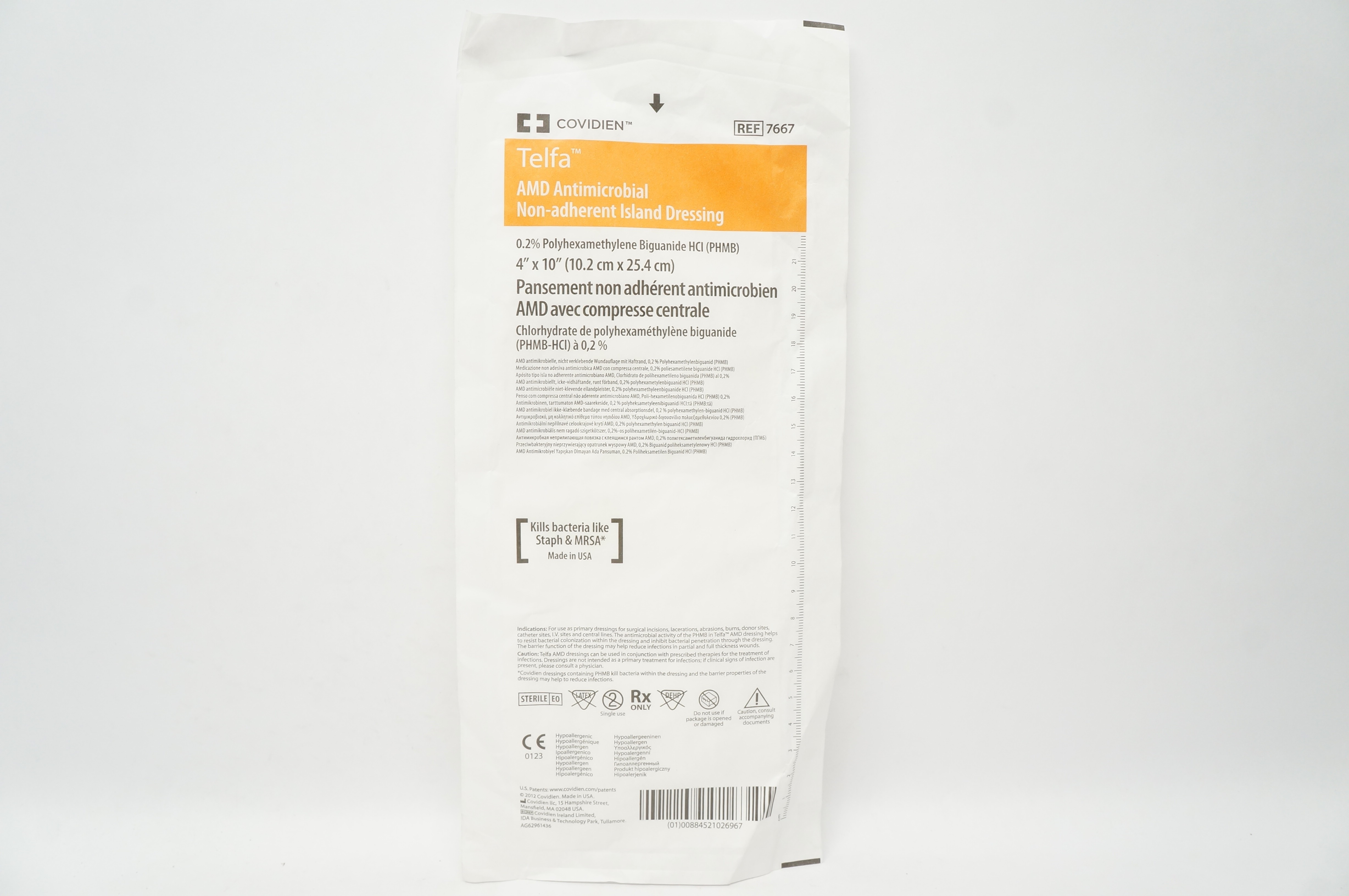 Covidien 7667 Telfa AMD Antimicrobial Non-Adherent Island Dressing 4 x 10in. (x)
