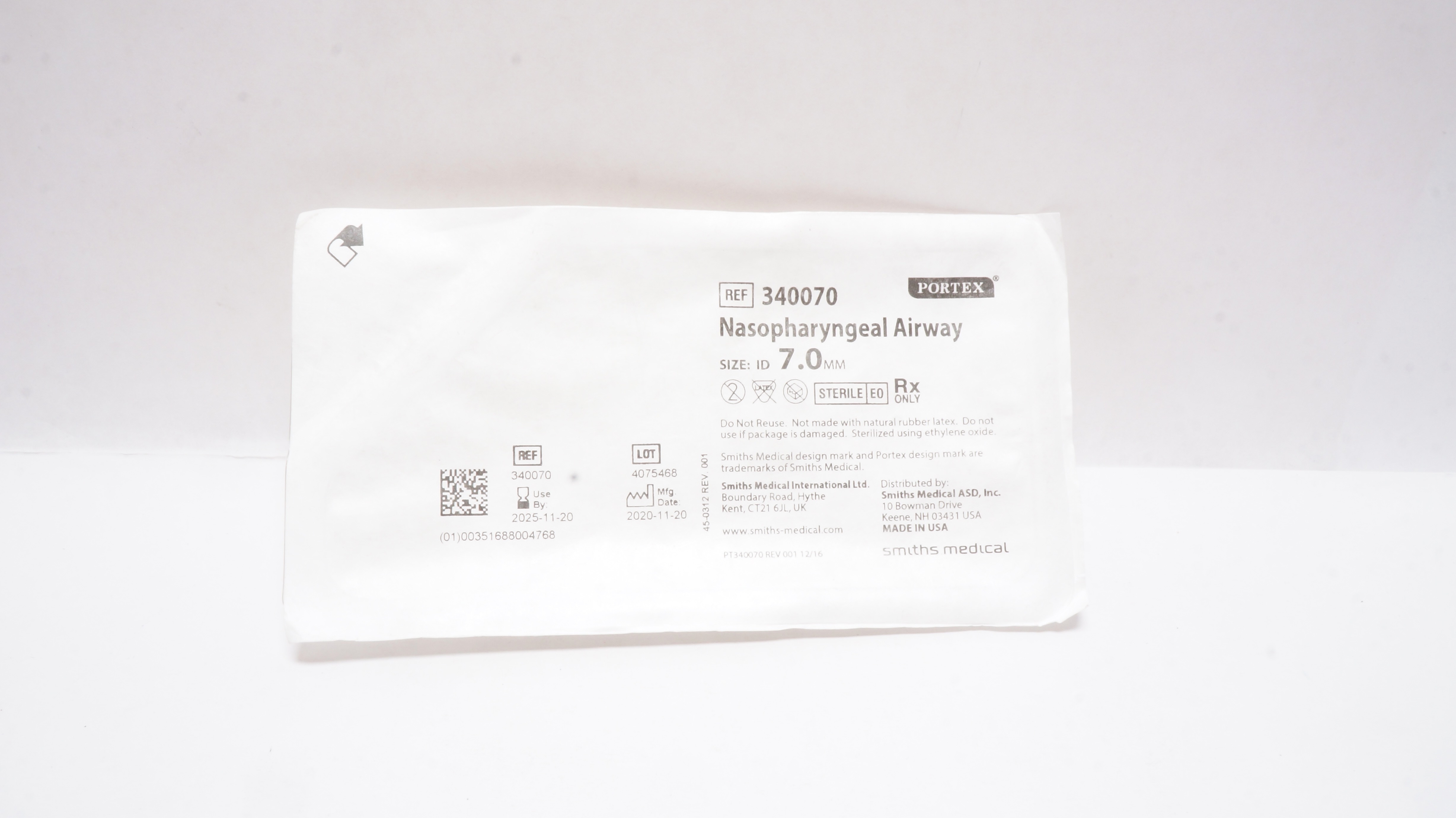 Smiths Medical 340070 Nasopharyngeal Airway, Size 7.0mm I.D.