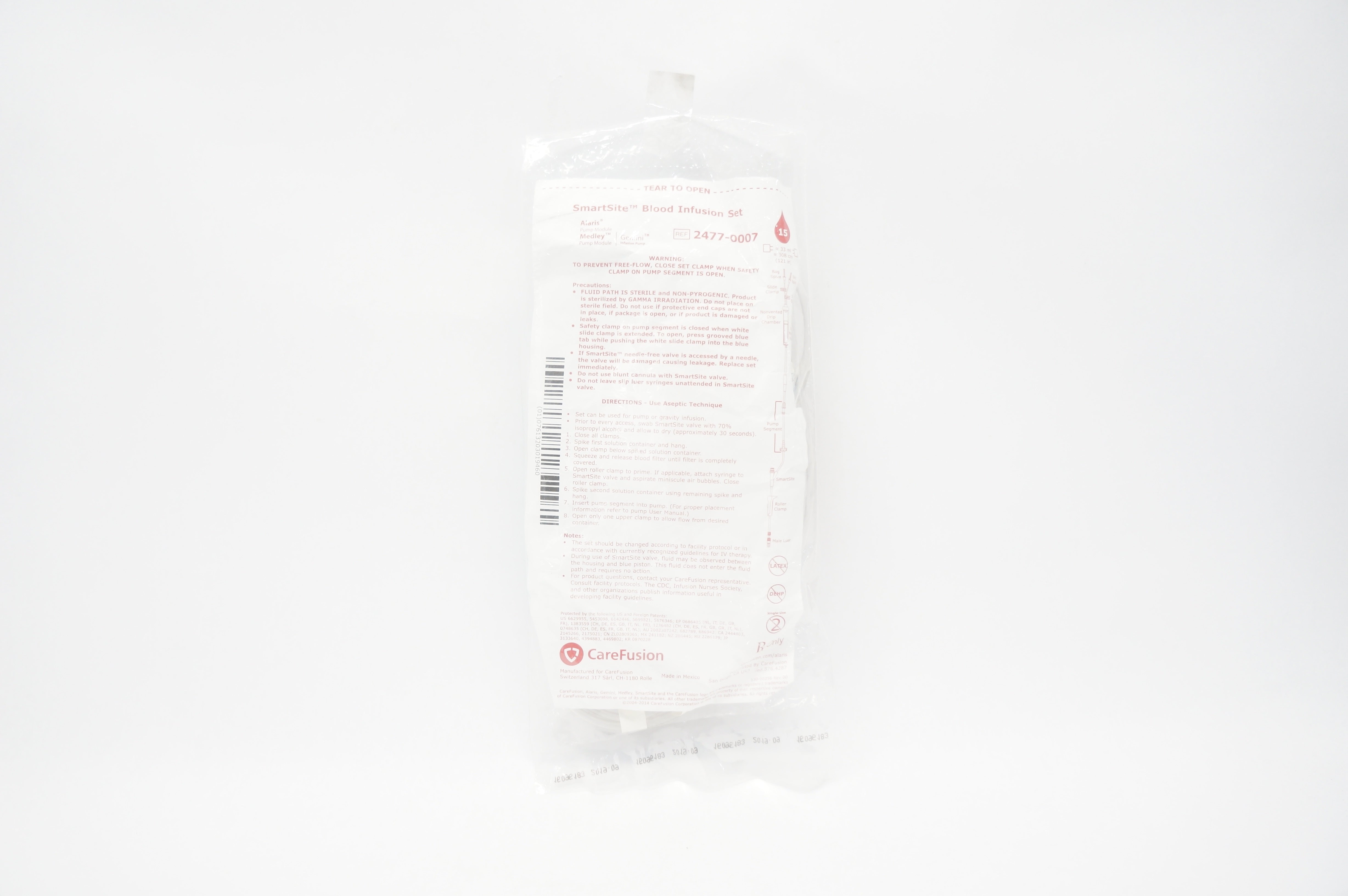 CareFusion 2477-0007 SmartSite Blood Infusion Set 15Drops 33ml x 121inch (x)