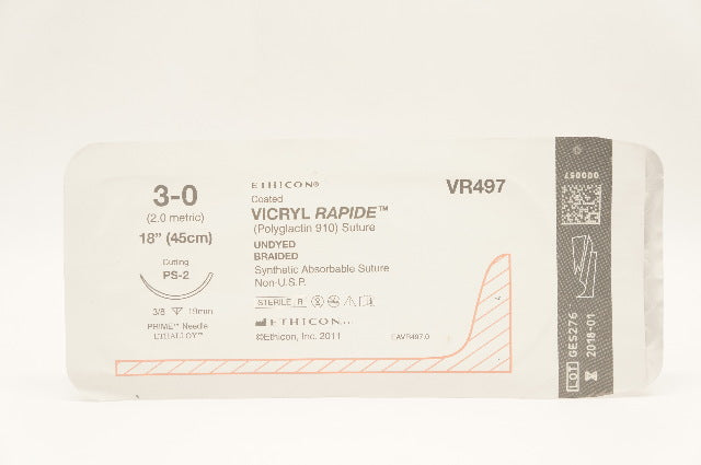 Ethicon VR497 3-0 VICRYL RAPIDE Polyglactin Stre PS-2 Cutting 3/8c 19mm, 18in(x)