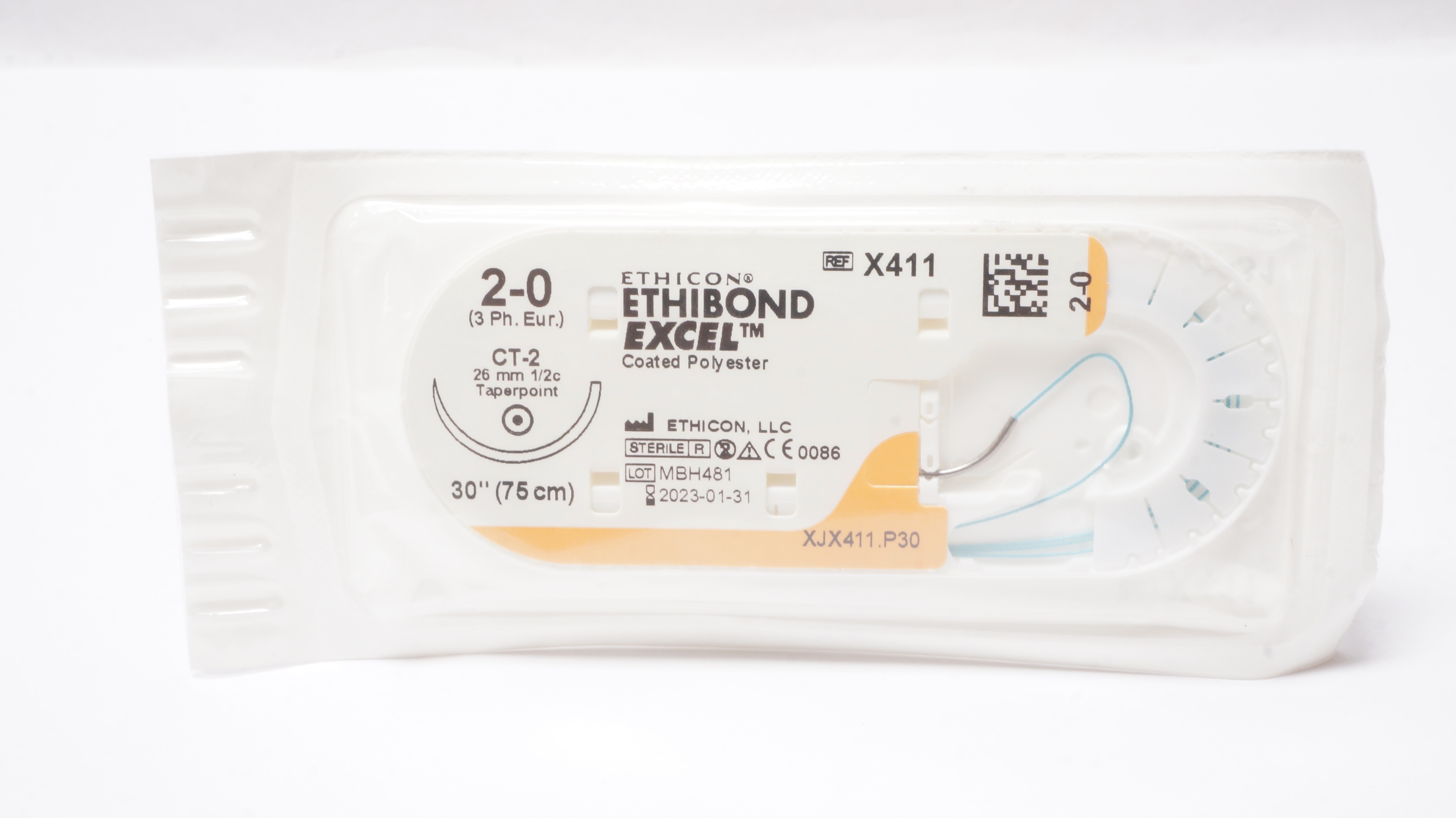 Ethicon X411 2-0 ETHIBOND EXCEL CT-2 26mm 1/2c Taperpoint 30inch (x)