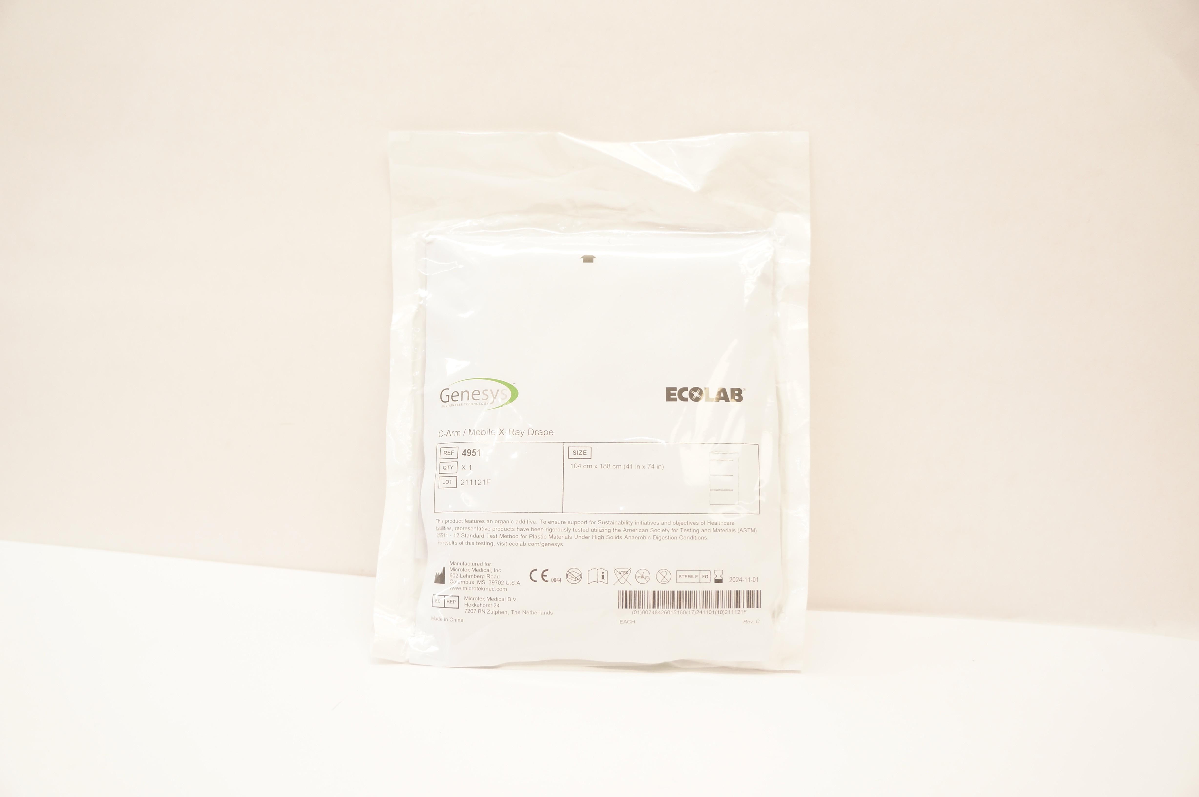 Microtek 4951 Genesys Ecolab C-Arm/Mobile X-Ray Drape 41inch x 74inch